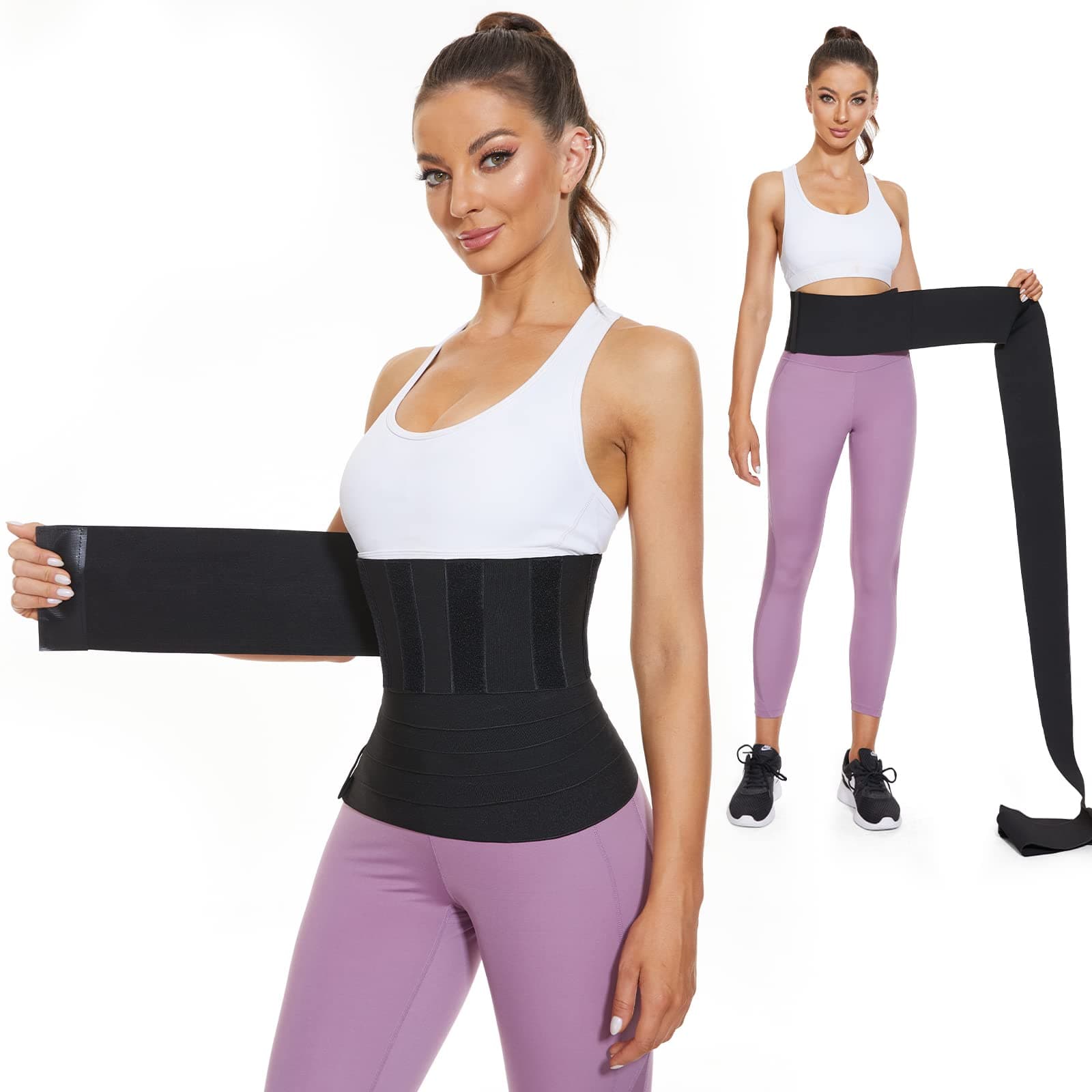 Waist Trainer for Women Lower Belly Fat, Stomach Wraps for Weight Loss, Waist Trimmer for Women & Men, Stomach Shapewear,Machine Washable Waist Trainers, Post Party Belly Wrap With Velcro. Black