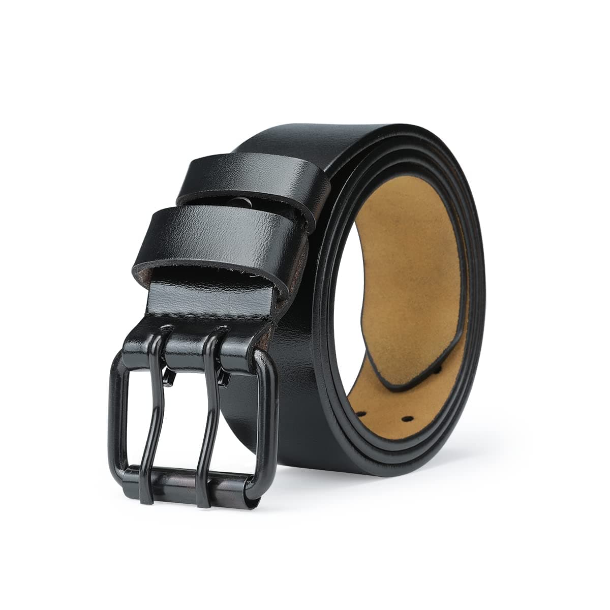 Mens Belt Double Pin Buckle Genuine Leather Belts Big and Tall Size 34"-64" Retro Work Jeans Black Waist Belt 1.49 Inch Wide.