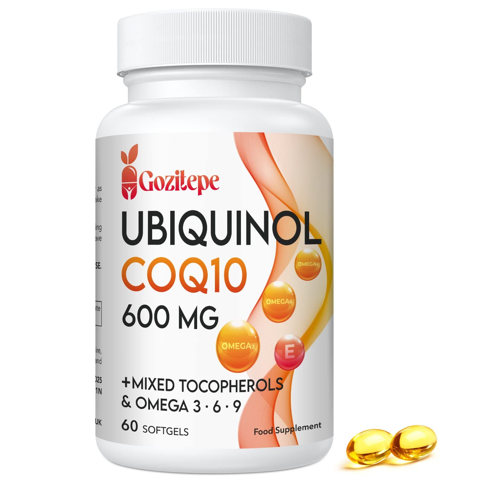 Ubiquinol CoQ10 600 mg Cápsulas Blandas con Omega 3, 6, 9 y Vitamina E, 30 raciones Suplemento de coenzima Q10 para una mayor absorción (Pack of 1)
