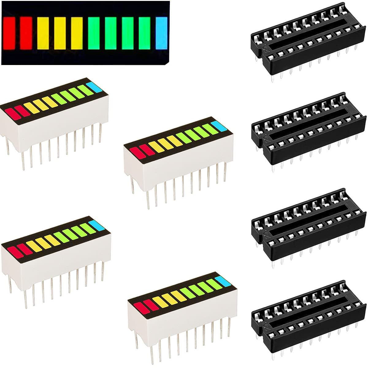 4 pcs 10 Segment LED Bar Graph Display 4 Color LED Battery Level Bar Graph Power Display Indicator Module Red Yellow Green Blue +4 pcs DIP20 for Arduino DIY