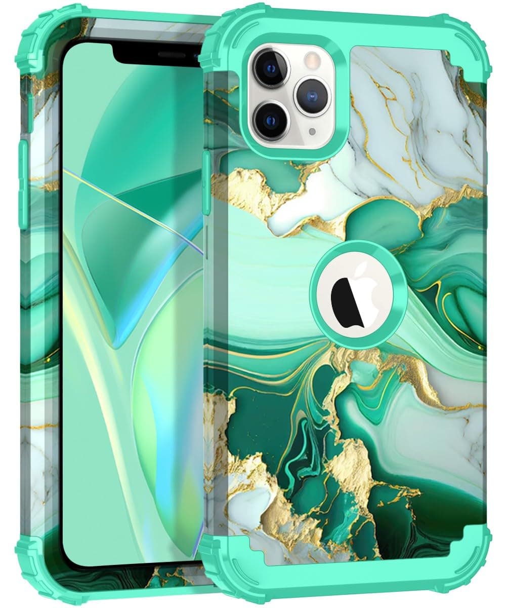 Hocase for iPhone 11 Pro Max Case, Heavy Duty Shockproof Protection Soft Silicone Rubber Bumper+Hard Plastic Hybrid Protective Case for iPhone 11 Pro Max (6.5" Display) 2019 - Mint Green