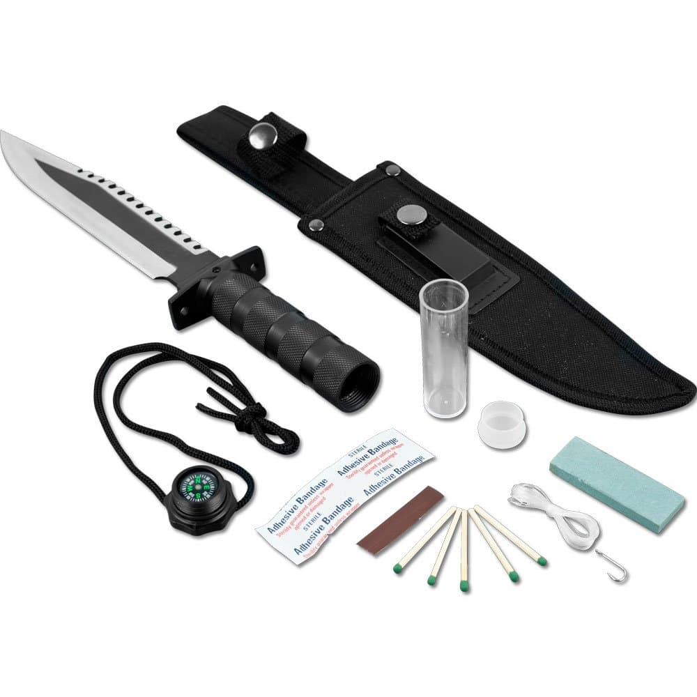 Whetstone Frontiersman Survival Knife & Kit w/Sheath, Silver, Standard