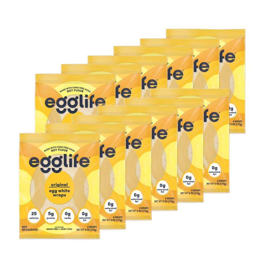egglife egg white wraps, original, Egg White Wraps, 72 Total Wraps (12-6 Packs) - Gluten Free, Dairy Free, No Flour, Sugar Free, Keto Friendly, Paleo, Low Net Carb, Protein Packed