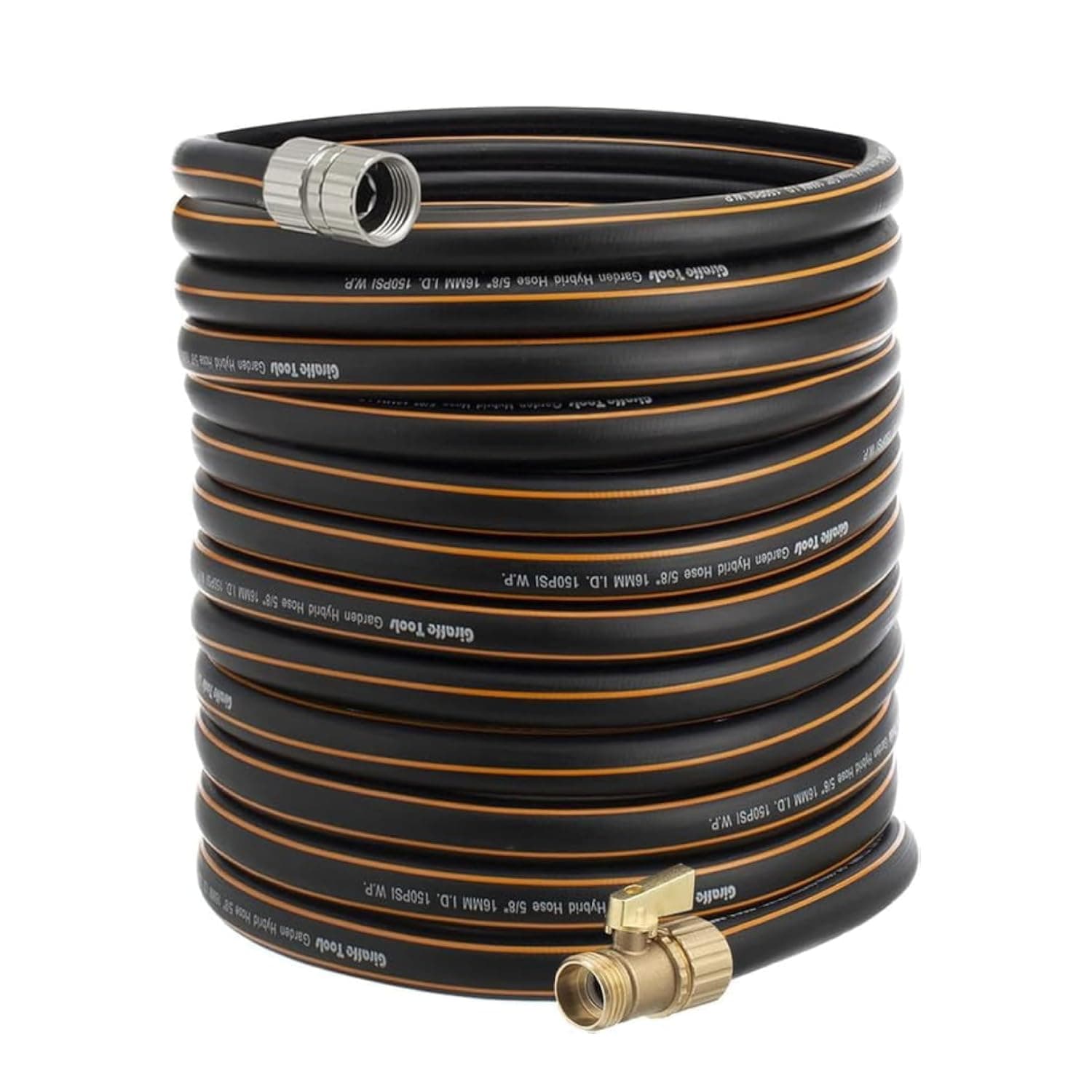 Giraffe Tools Hybrid Garden Hose 75ft x 5/8" Male & Female Fittings with Shut Off Valve Flexible Heavy Duty Leak Proof Lightweight Water Hose