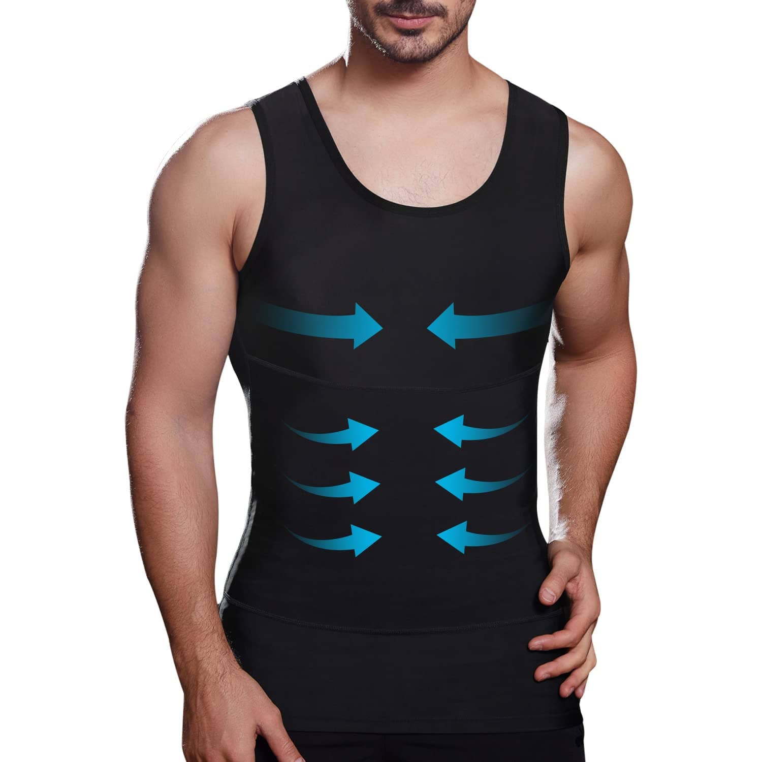 Lgtfy Mens Slimming Compression Shirt, Body Shaper Workout Tank Top, Gynecomastia Tummy Control Undershirts - Change in Seconds