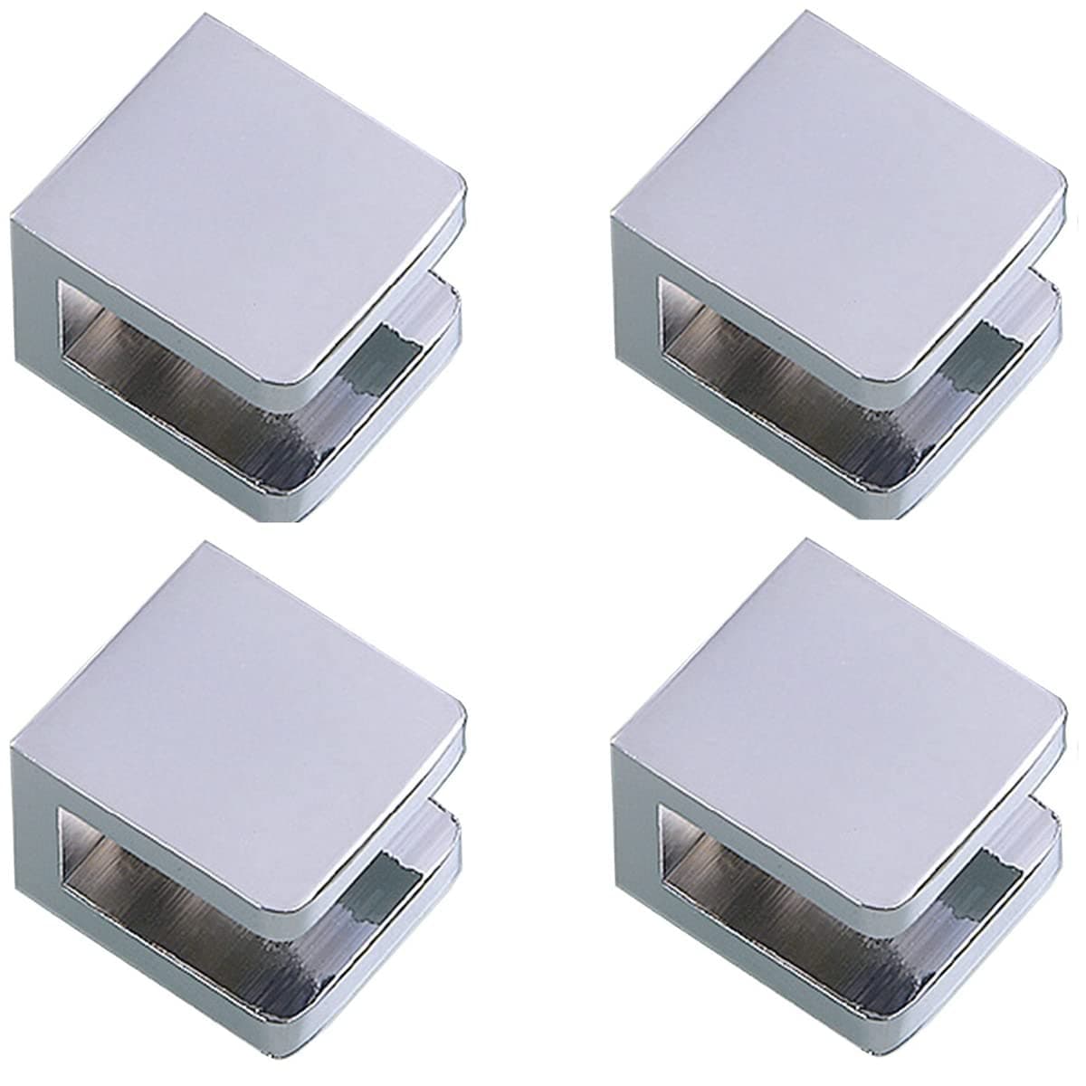 LukLoy Brass Shower Glass Clamp, No-Drill-on-Glass Fixed Panel Shower Door Glass Clip Holder Bracket Support Fixed Panel U-Clamp (Pack of 4, Chrome)