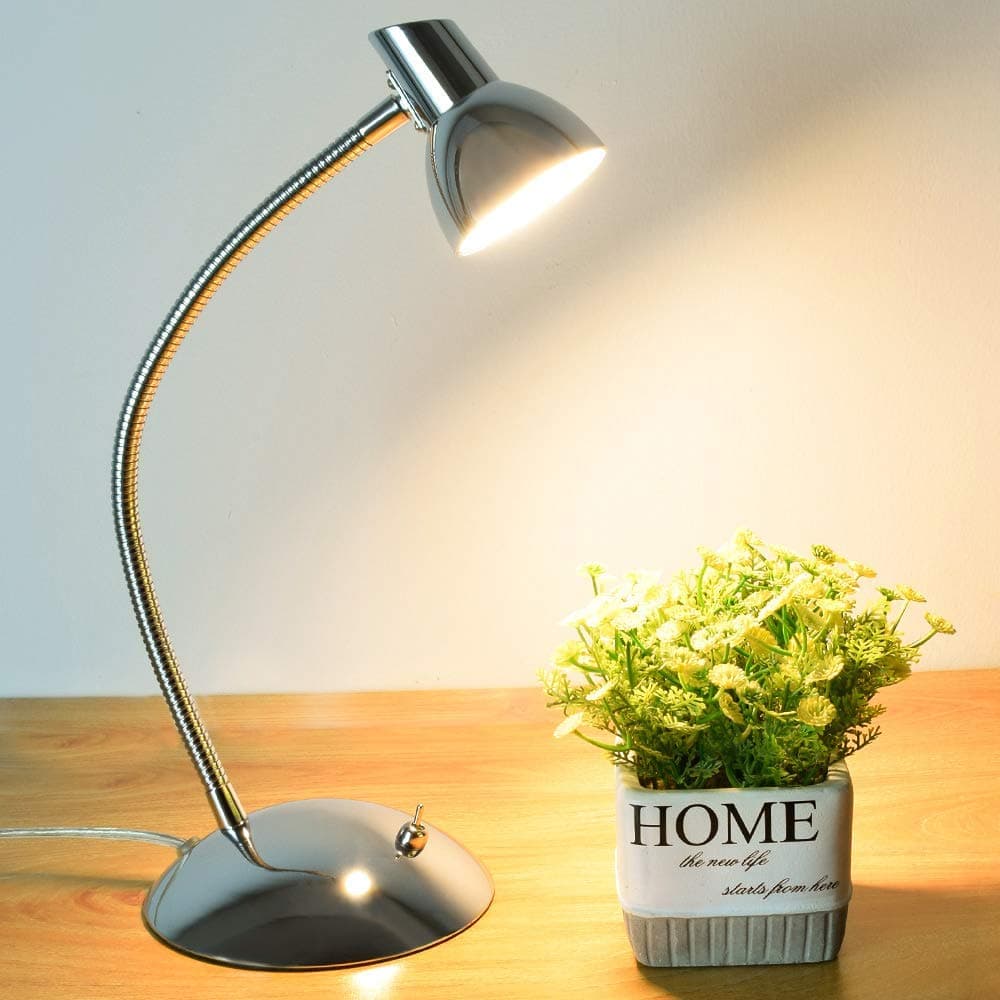 PADMA LED Desk Lamp 5W Eye-Caring Table Lamp 3000K Warm White Silver Chrome Finish Adjustable Reading Lamp for Student Study Office Bedroom Living Room