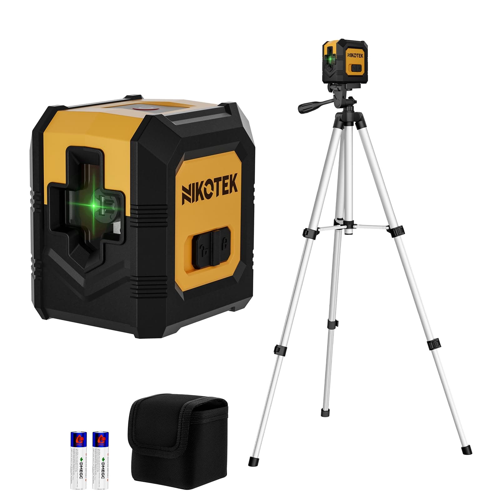Nikotek Green Laser Level with Tripod, Self-Leveling Bright Green Beam Horizontal and Vertical Cross Line Laser for Home Decoration DIY etc.Carrying Pouch Battery&Tripod Included