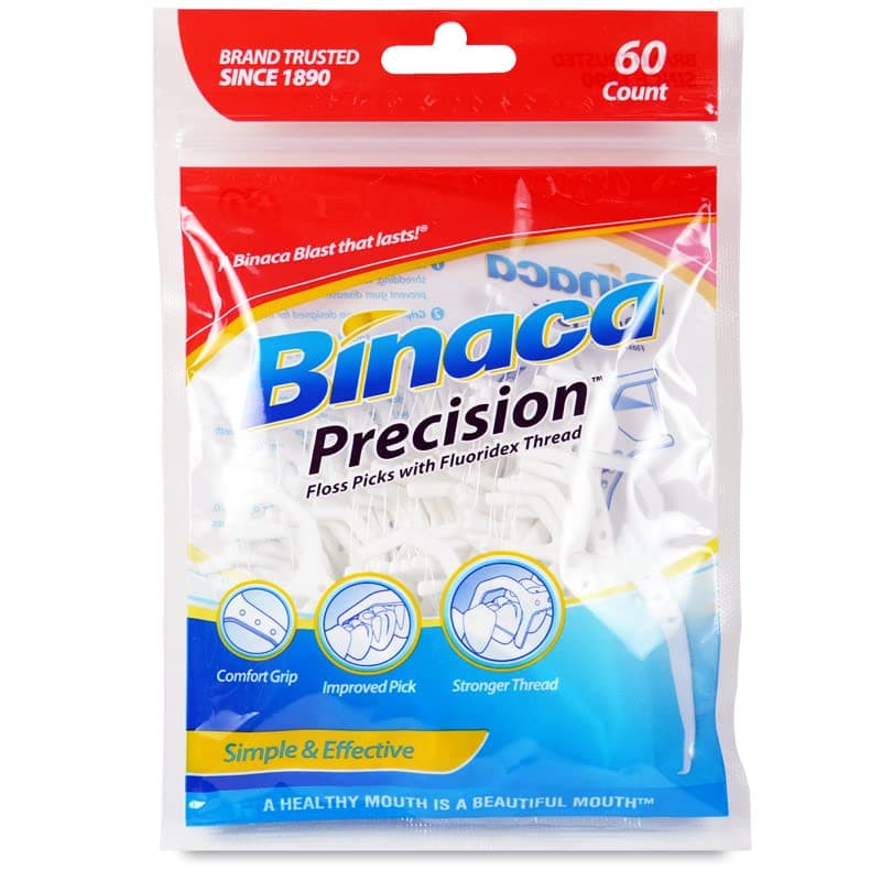 Binaca Precision Floss Picks with Fluoridex Thread 60 Pack (Pack of 5) 300 Total Floss Picks