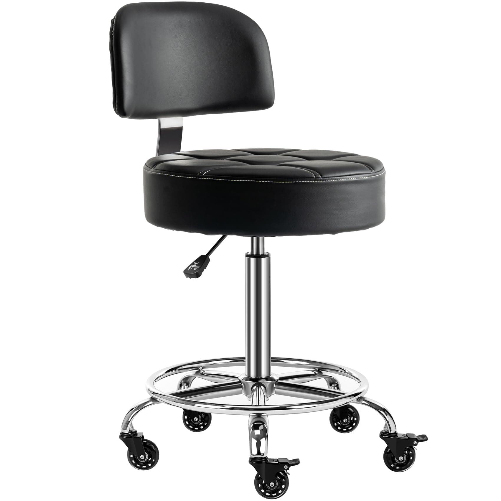 Lockable Stool with Back and Foot Rest Ergonomic Rolling Hydraulic Adjustable Stool for Doctor Esthetician Artist Home Small Office Desk (Black, 24''-31'')