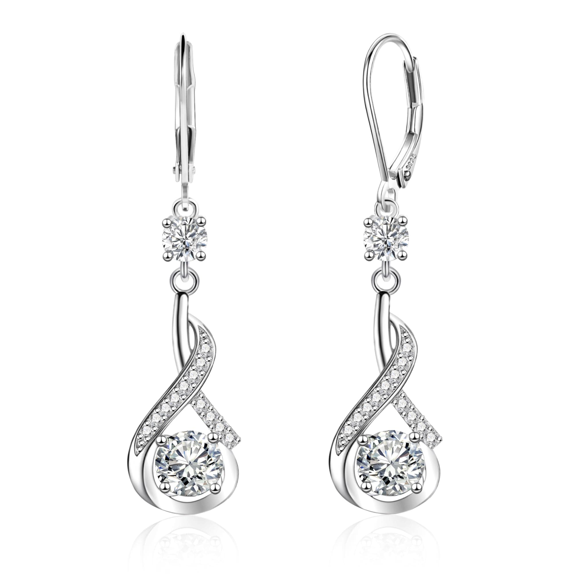 ALEXCRAFT 925 Sterling Silver Dangle Earrings for Women Leverback Cubic Zirconia Hanging Drop Earrings Jewelry for Women