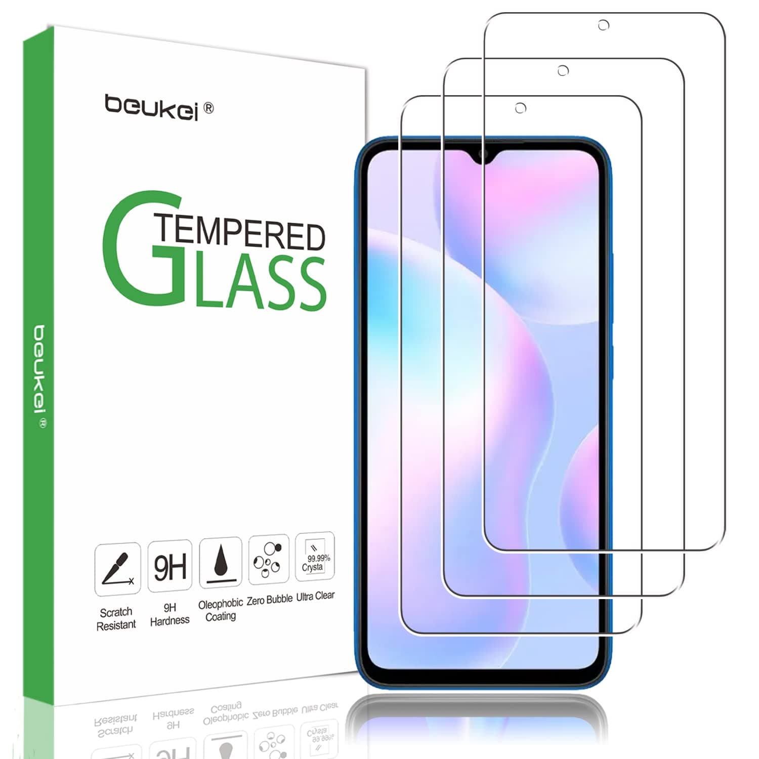 (3 Pack) Beukei for Xiaomi Redmi 9/Redmi 9T/Redmi 9A/Redmi 9C/Redmi 9 Prime Screen Protector Tempered Glass,(6.53 inch),Full Screen Coverage, Anti Scratch, Bubble Free