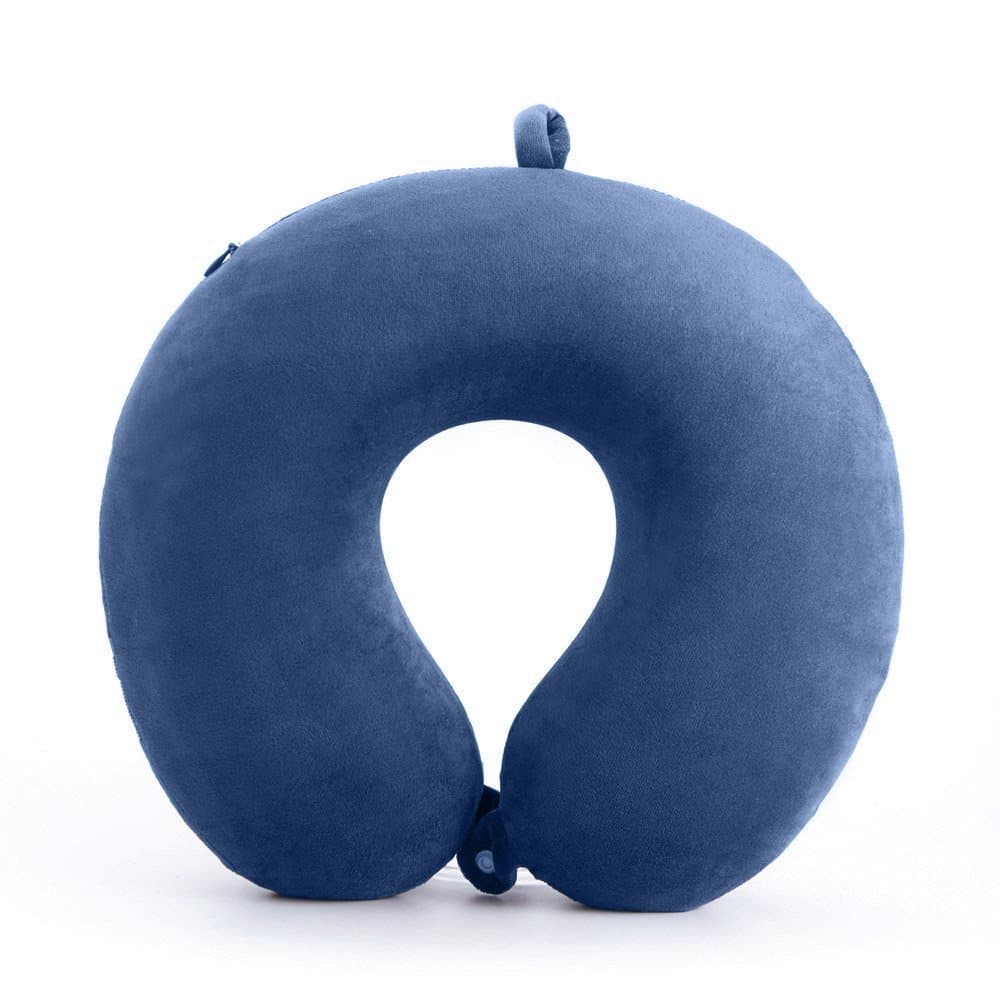 EPMIC Neck Pillows Memory Foam Neck Cushion Support for Airplane Travelling,U Shaped Design with Clips Velvet Cover,Blue Color