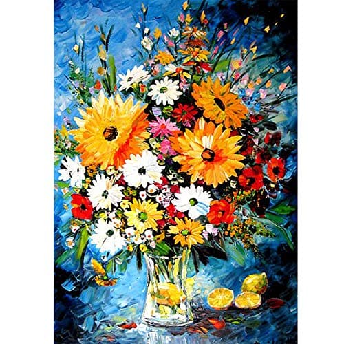 DIY 5D Diamond Painting by Numbers Kits, Colorful Flowers in Vase, Full Drill Rhinestones Paint with Diamonds Crystal Diamond Art (Flowers)