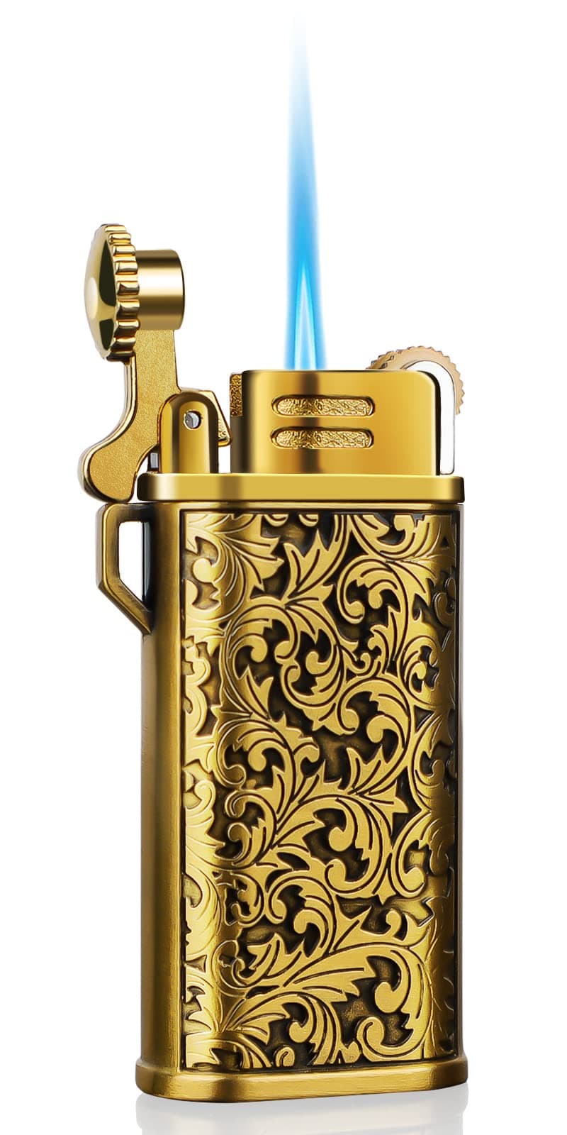 Jet Torch Cool Lighter with Vintage Metal Design, Unique Box for Festival Gifts, Refillable Windproof Lighters for Smoking and Candles Multi-use, Portable Lighter for Traveling, Camping Outdoors