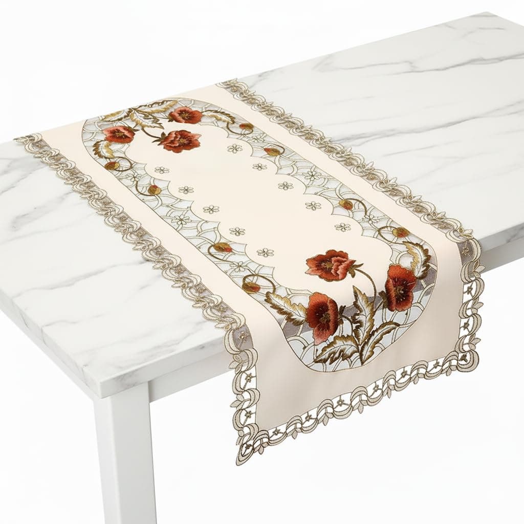 Arzoe Vintage European Flower Lace Table Runner Elegant Runners Cabinet Dining Room Table Decoration(Burgundy, Rectangle Table Runner 16"x36") (40X90CM))