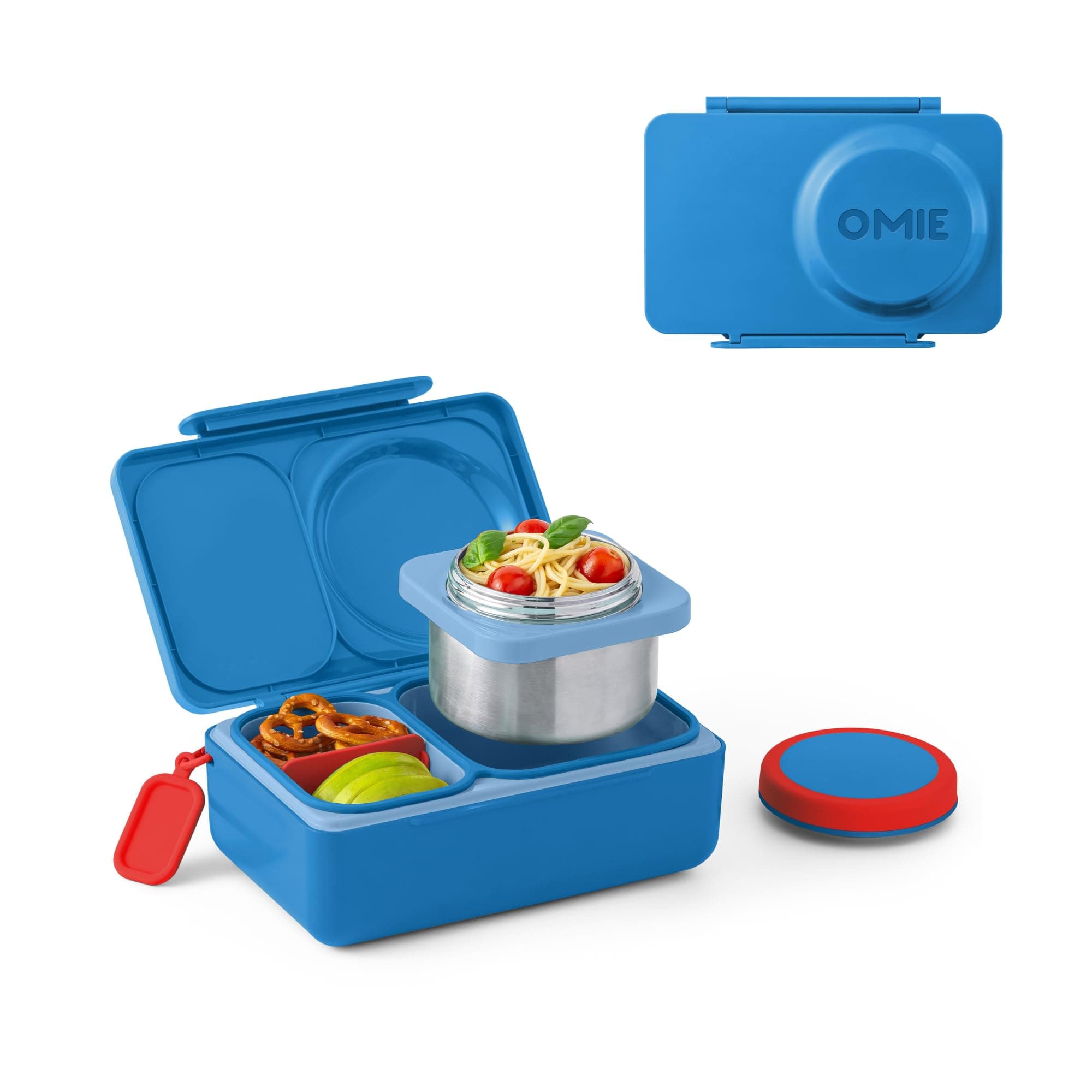 Omie OmieBox UP bento Box for Kids | Insulated Lunch Box | Leak Proof Vacuum Insulated Thermal Food Jar | Cooler ice Pack | 2 Compartments (Cosmic Blue)