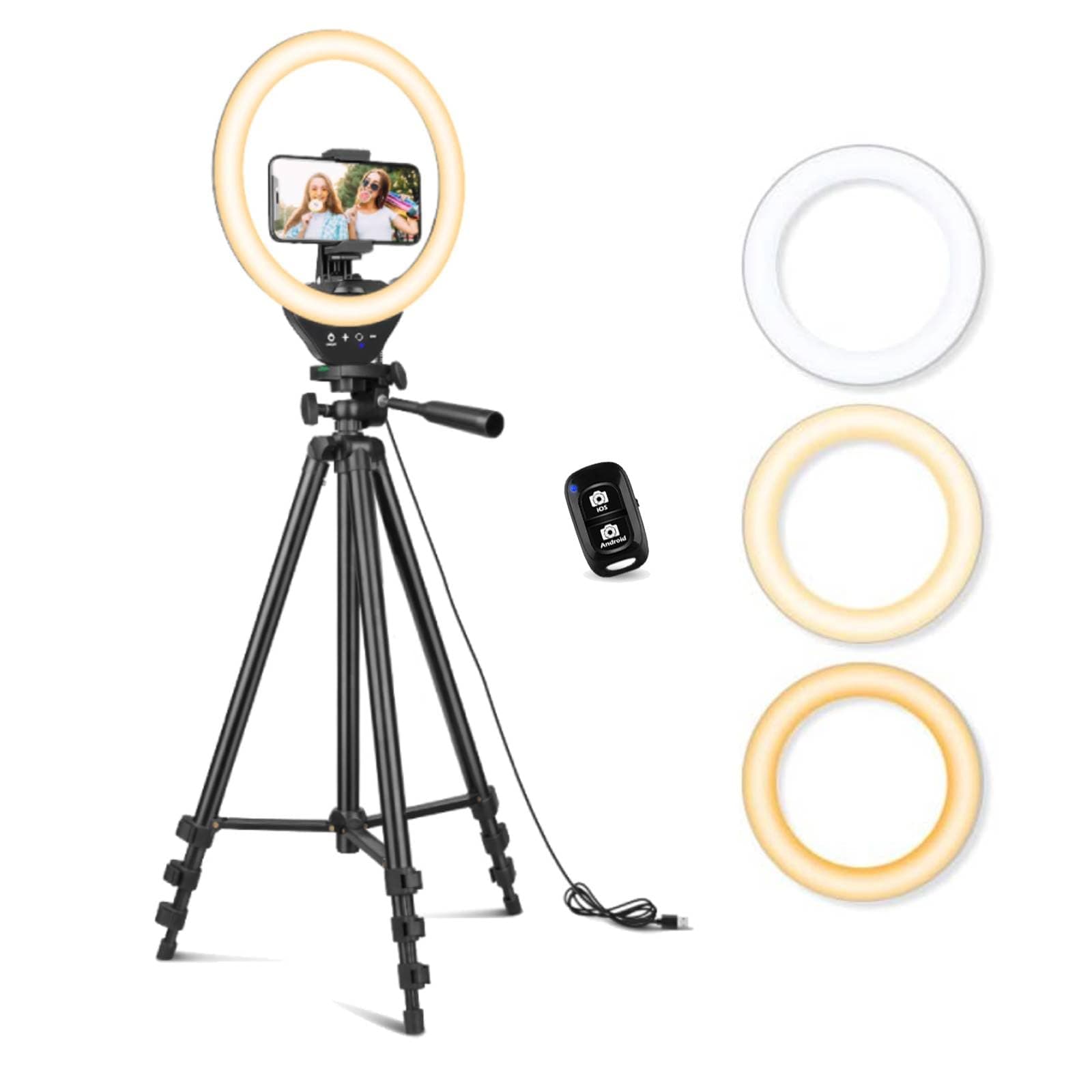 10'' Ring Light with 50'' Extendable Tripod Stand, Sensyne LED Circle Lights with Phone Holder for Live Stream/Makeup/YouTube Video/TikTok, Compatible with All Phones.