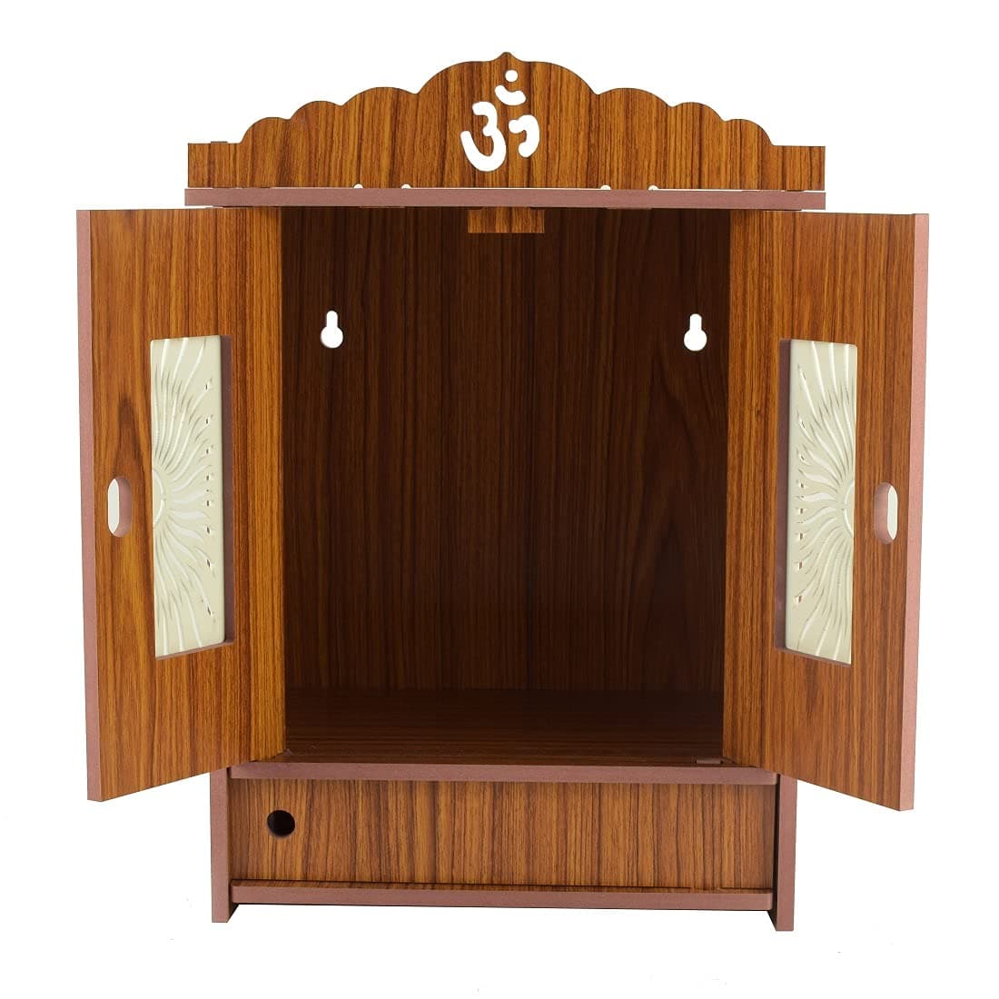 Beautiful MDF Wooden Temple, Home Temple, Pooja Mandir, Wall Hanging and Table Top Home Mandir Temple, Home Decor Beautiful Wooden Temple with Acrylic Om Design, (28*28*28 cm), Light Brown