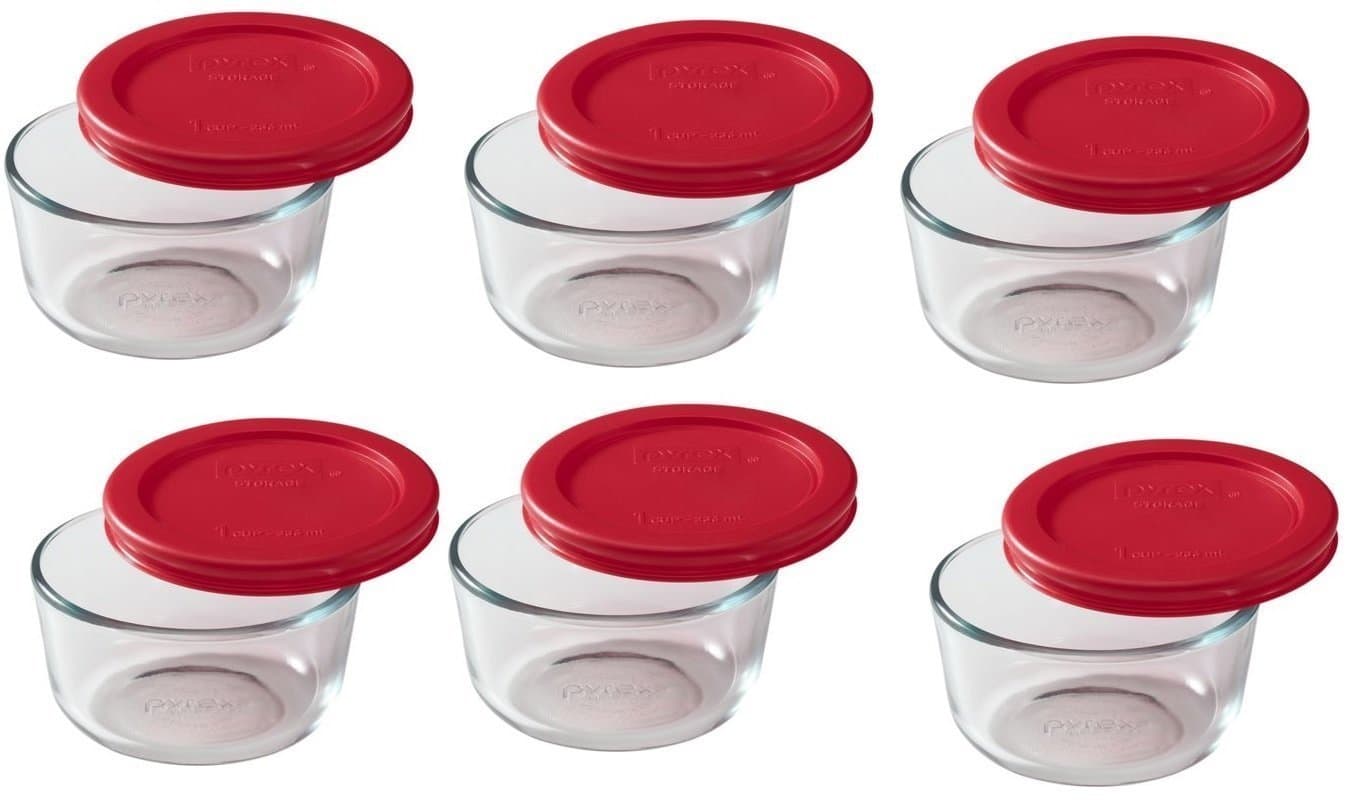 Pyrex 1-cup Storage Containers (Pack of 6) - Total 12-Piece Value Pack