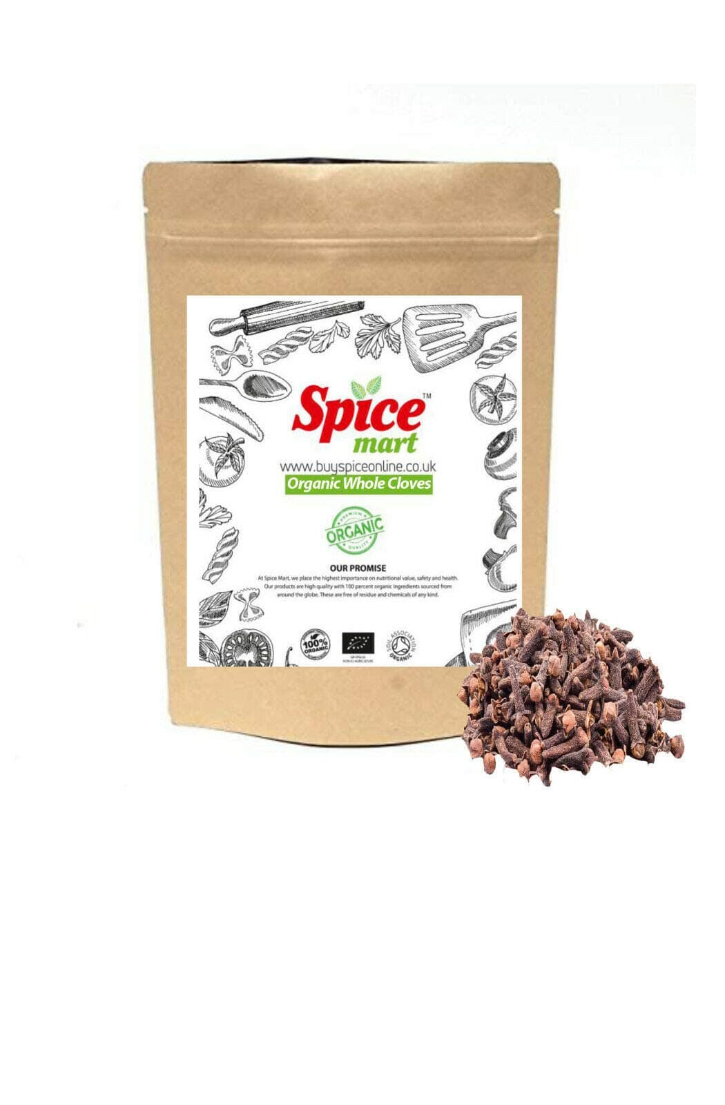 Organic Whole Cloves | Laung | Lavang | Lawang Premium Quality Free UK P&P Certified by Soil Association (200g)
