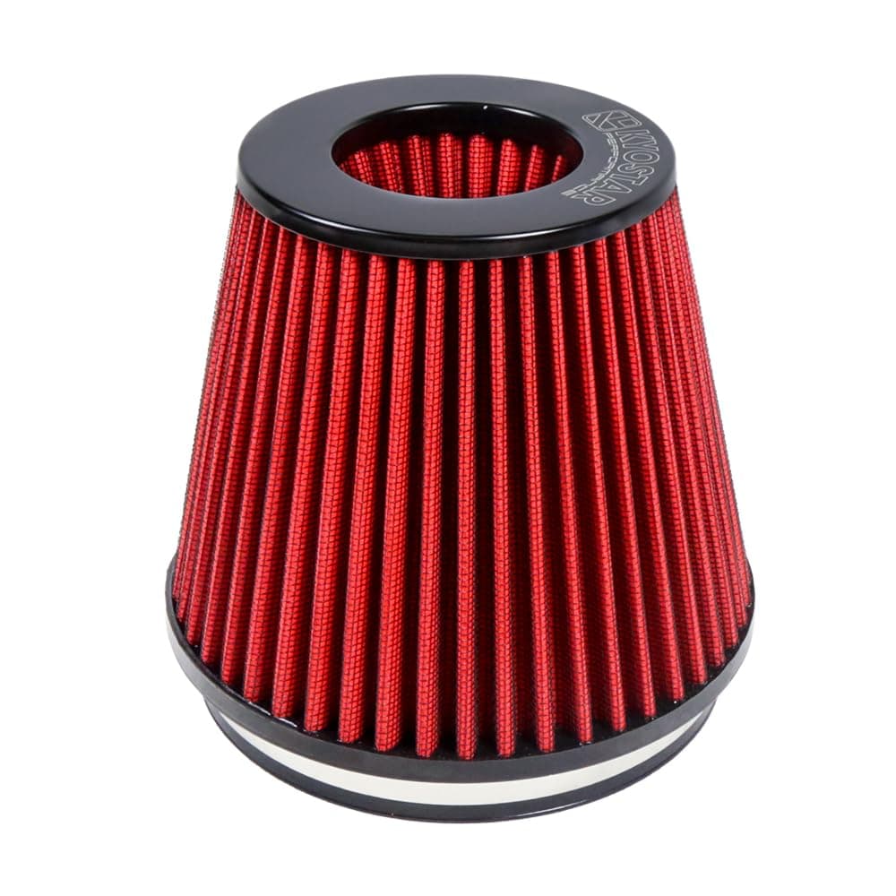 Universal 6" 152mm High-Flow Air Filter, Reusable Cone Cold Air Intake, High Performance, Washable, Clamp-On Car High Flow Air Kit, Flange Diameter: 6 Inch, Filter Height: 7 Inch, Red