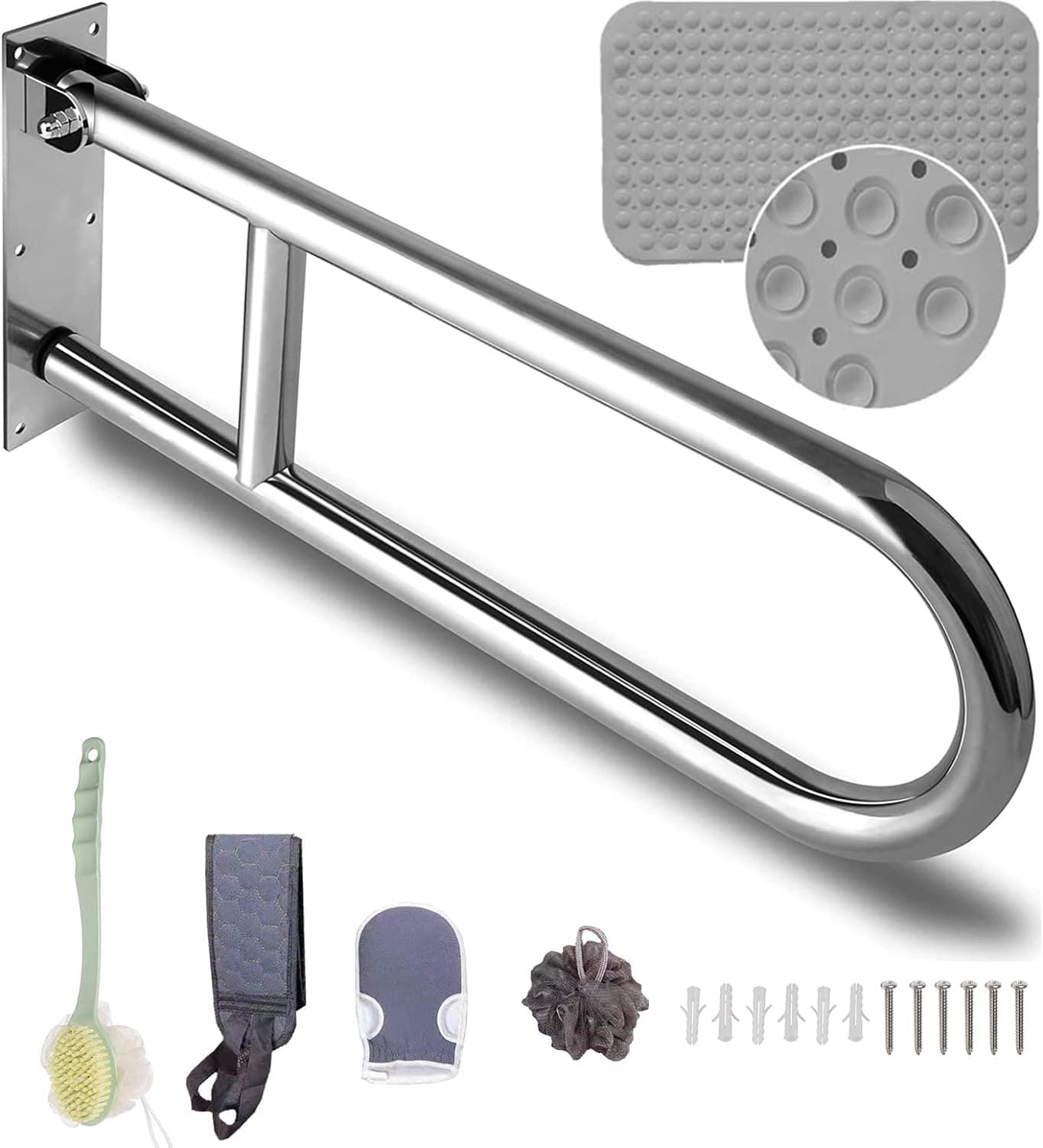 IS MUHE Bathroom Grab Bars, Stainless Steel Tub and Shower Grab Bars, Anti-Slip Flip Shower Grab Bars Auxiliary Bathroom Safety Handles for Disabled Seniors