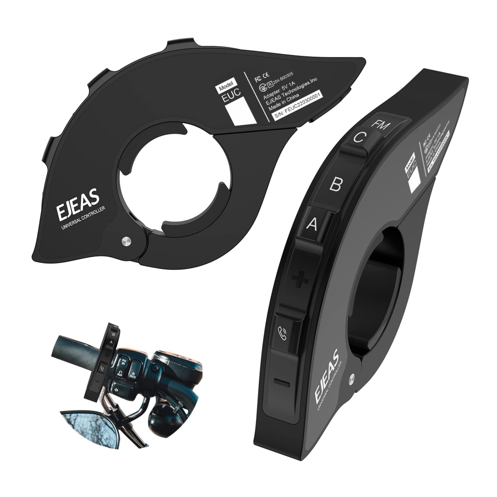 EJEAS EUC Remote Control for Motorcycle Helmet Bluetooth Intercom with Bluetooth 5.1 and IP65 Waterproof, Easy to Install on Motorcycle Handlebar and Suitable for V6PRO/V4 Plus/Q2/Q7/Q8/E1+