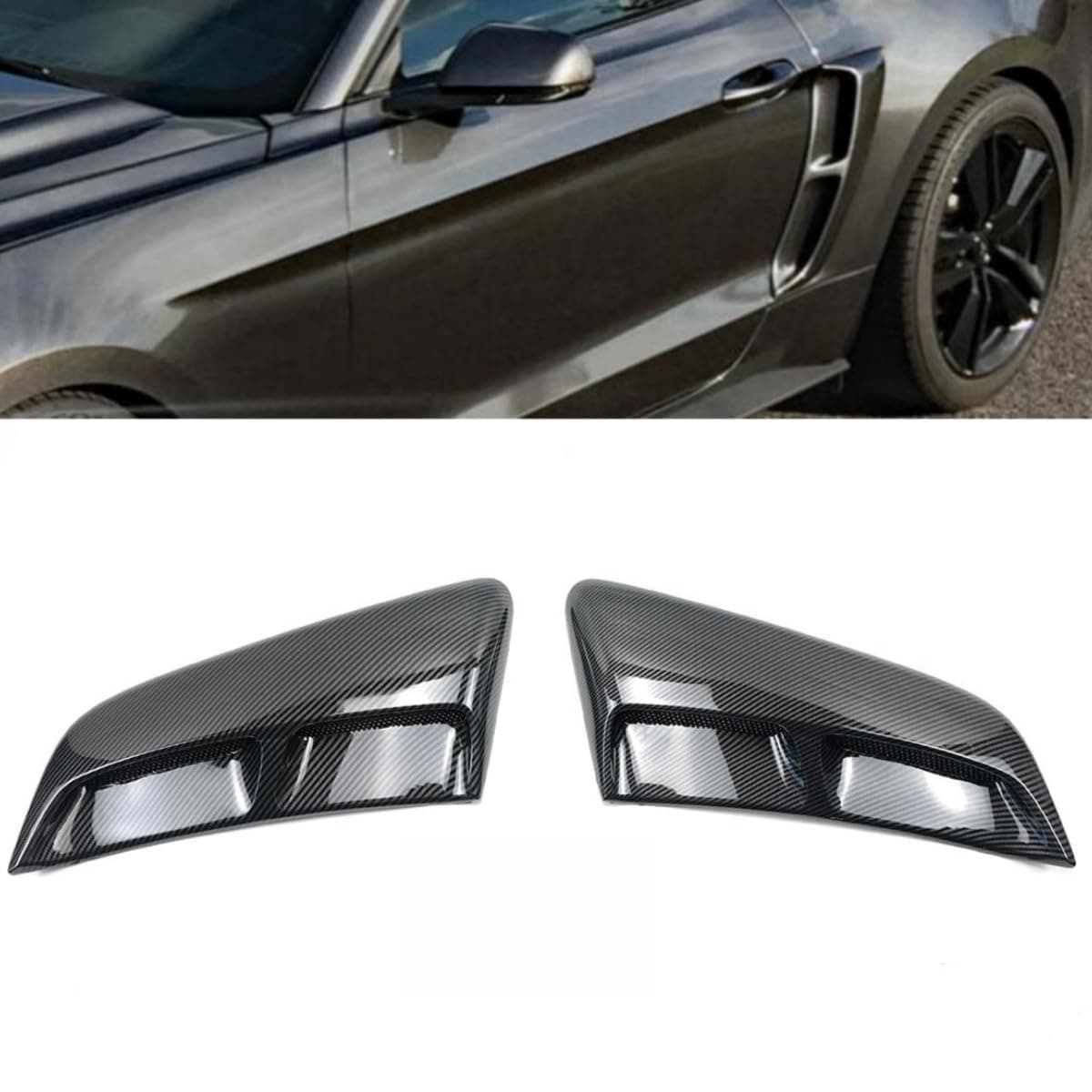 Rear Quarter Panel Side Body Fenders Door Scoop Air Outlet Trim Compatible with for Ford Mustang 2015-2023 (Carbon Fiber Print)