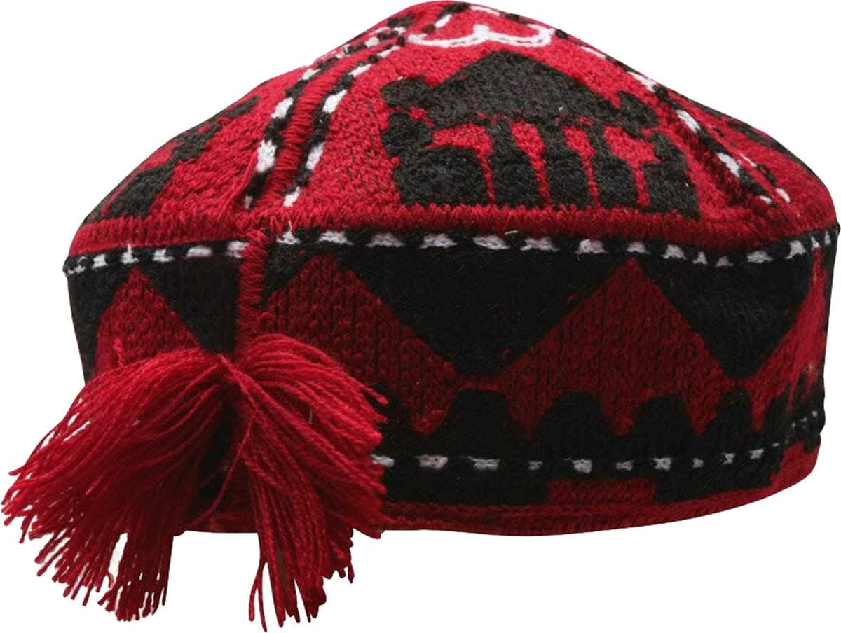 DON LAST MAN STANDS Gift Kuchi Afghan Tribal Chitrali Hat Topi Pakistan Cap Red/Black