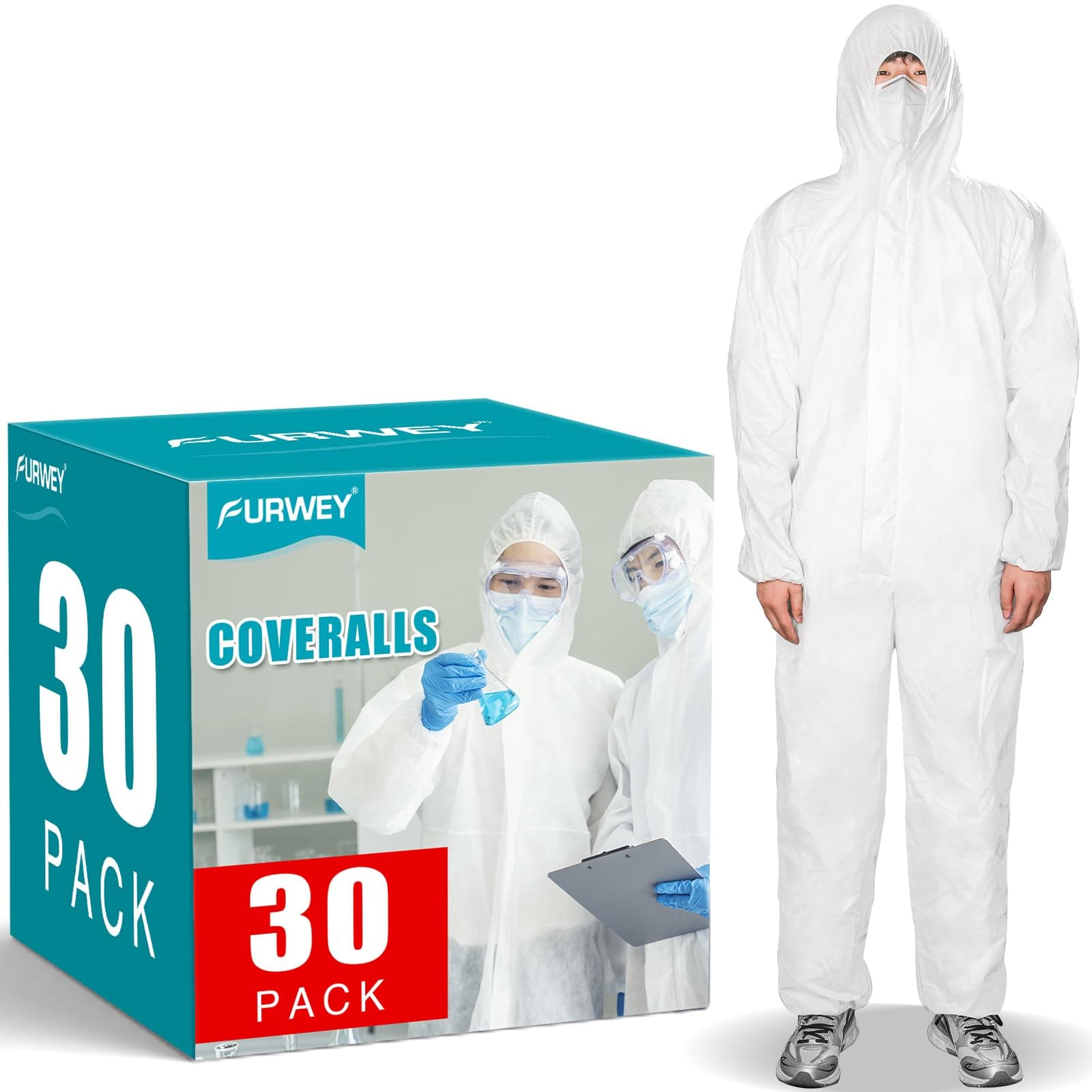 - Hazmat Suits 30Pack Disposable Protective Coveralls, Heavy Duty Full Body Painters Suit for Men & Women with Elastic Wrists, Ankles and Hood, Available in 5 sizes-Medium