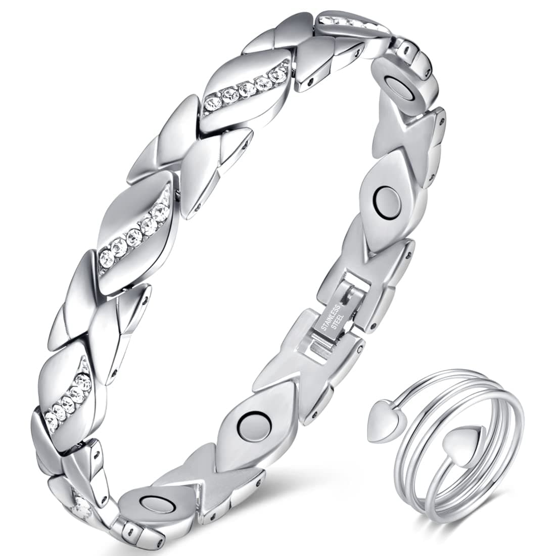 Vicmag Magnetic Titanium Bracelet for Women Steel Jewelry Gift Strong Magnets with Adjustment Tool & Box