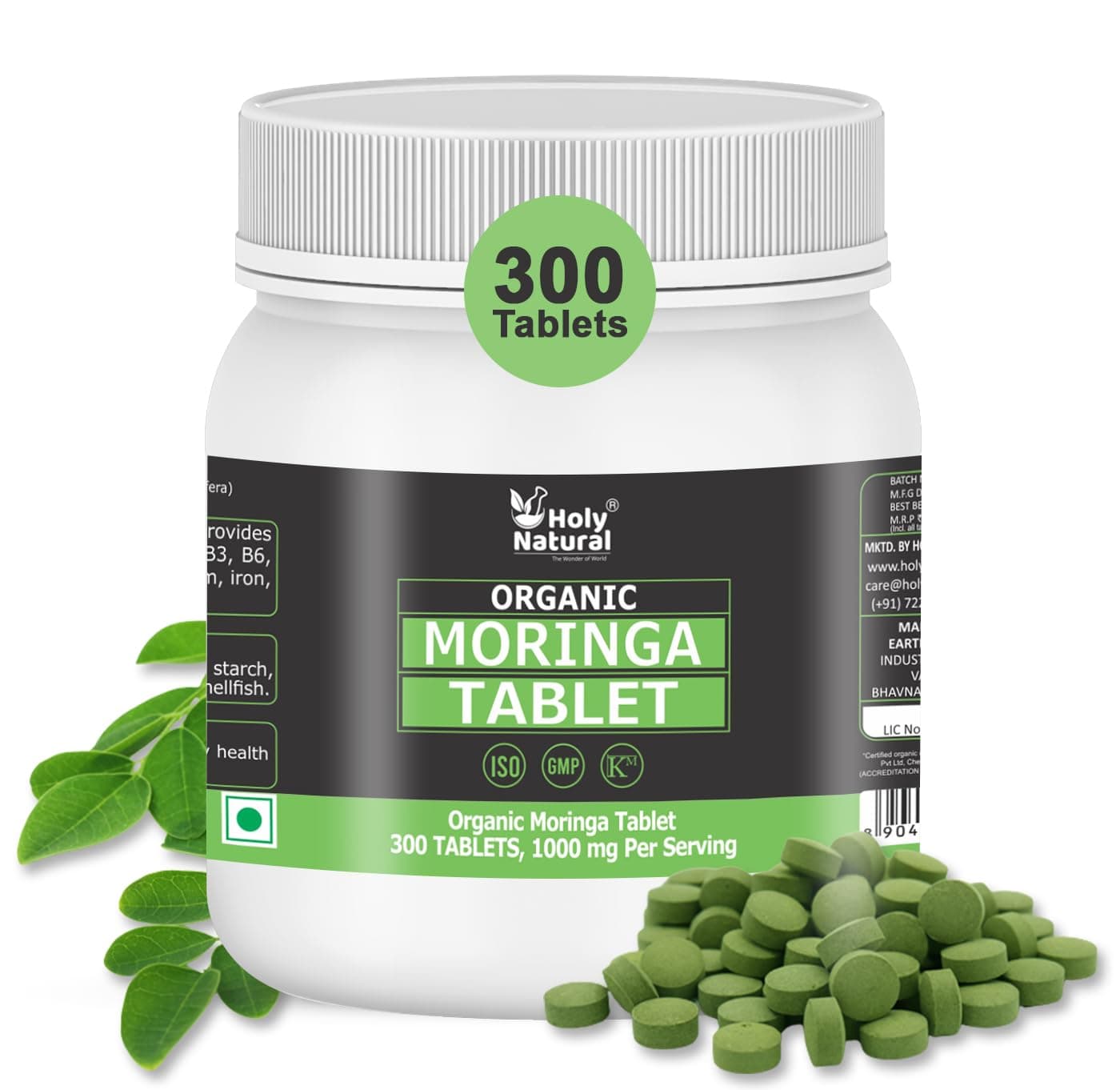 Holy Natural Organic Moringa Tablet – 300 Tablet | USDA Organic certified | Non GMO | 500 mg Per Tablet | Halal Certified | Made Under GMP Facilities
