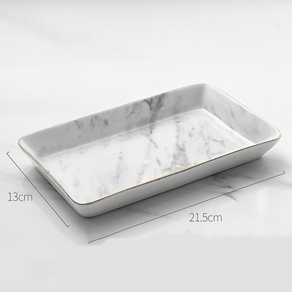 Ceramic Marble Gold-Sides Decorative Jewelry Perfume Key Dish Cosmetic Vanity Tray Storage Organizer Ring Storage Tray Decorative Jewelry Trays-B 5x9inch