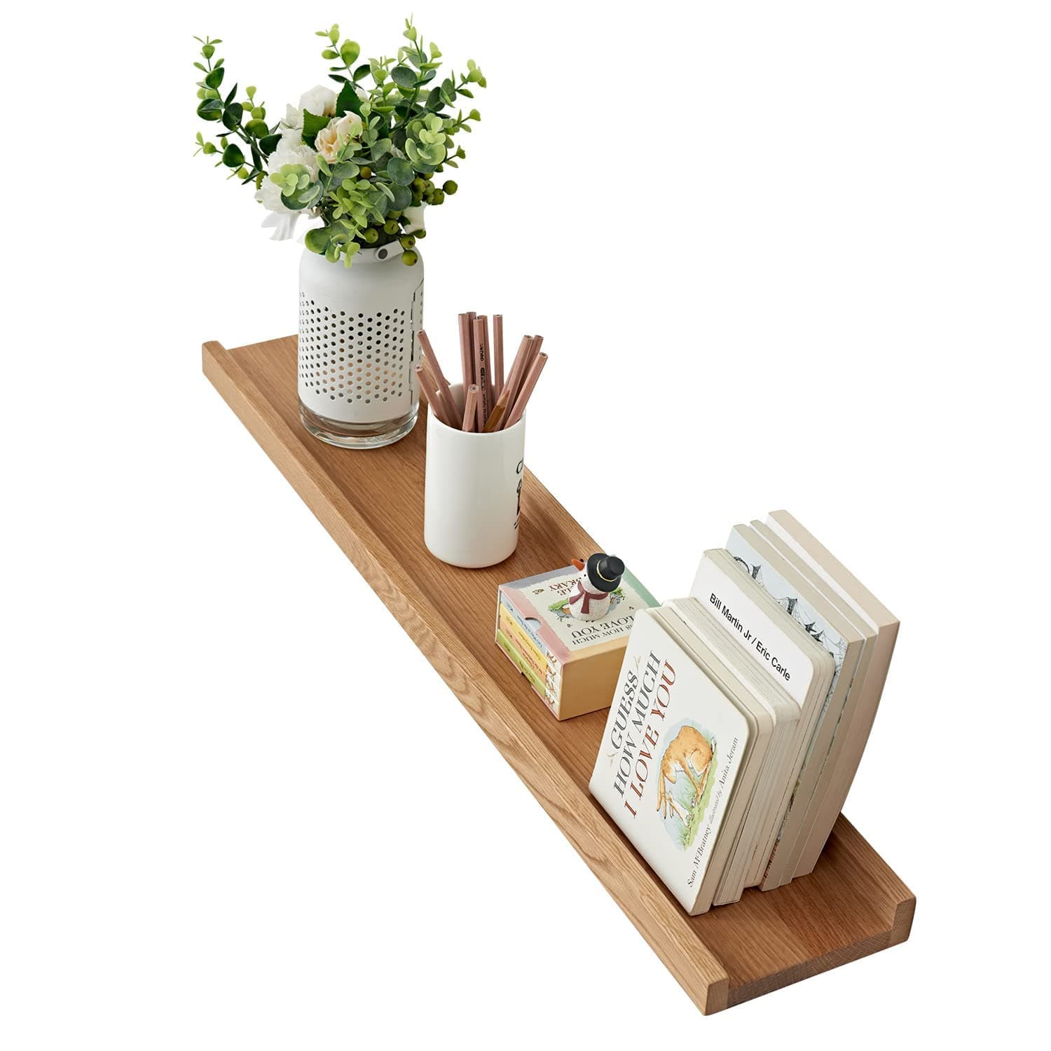 INMAN OAKERLAND Oak Floating Shelves for Wall Solid Wooden Picture Ledge Shelf Wall Mounted Shelves Photos Display Shelf for Bedroom,Living Room,Bathroom,Kitchen