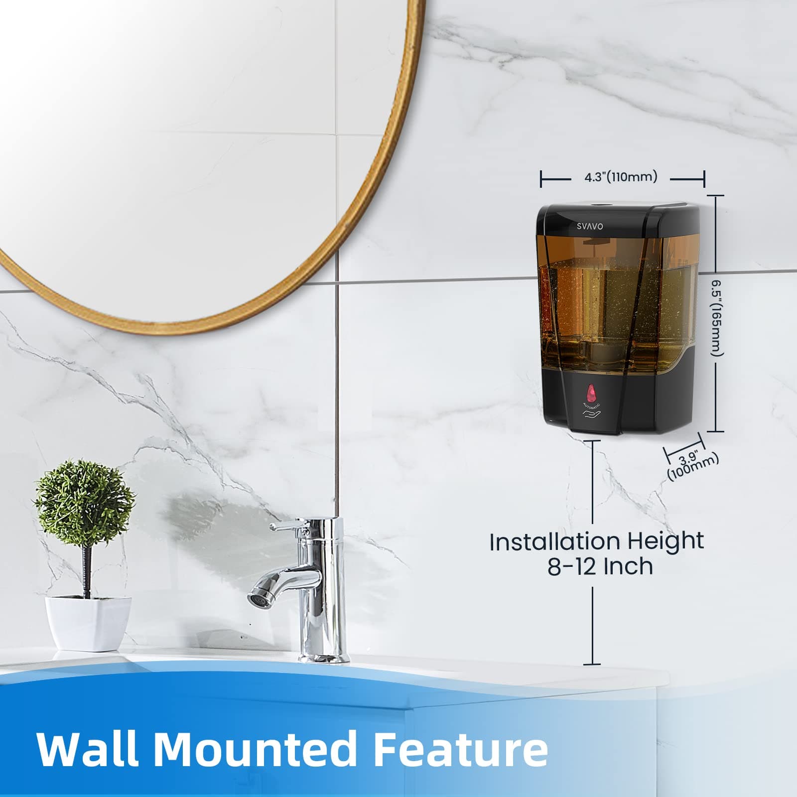 SVAVO Automatic Soap Dispenser Hand Soap Dispenser Wall Mount 600m/21fl.oz, Touchless Electric Sensor Pump Battery Operated for Offices Home Kitchen Bathroom Hotel Restaurant Commercial