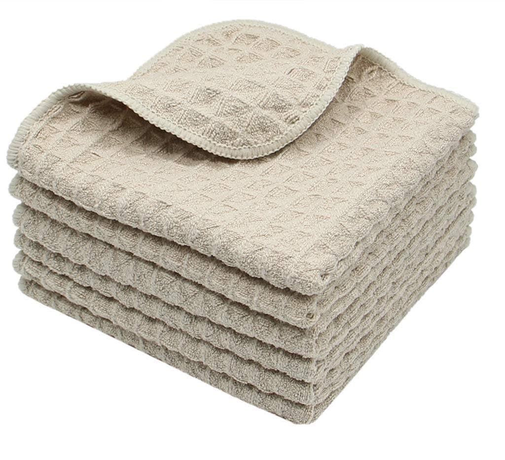 Microfiber Kitchen Cleaning Cloth Thick Dish Rags Waffle Weave Washcloths Dish Cloths Ultra Absorbent Odor Free 12inch X 12inch 6 Pack Khaki[Amazon-developed Certification] Compact by Design