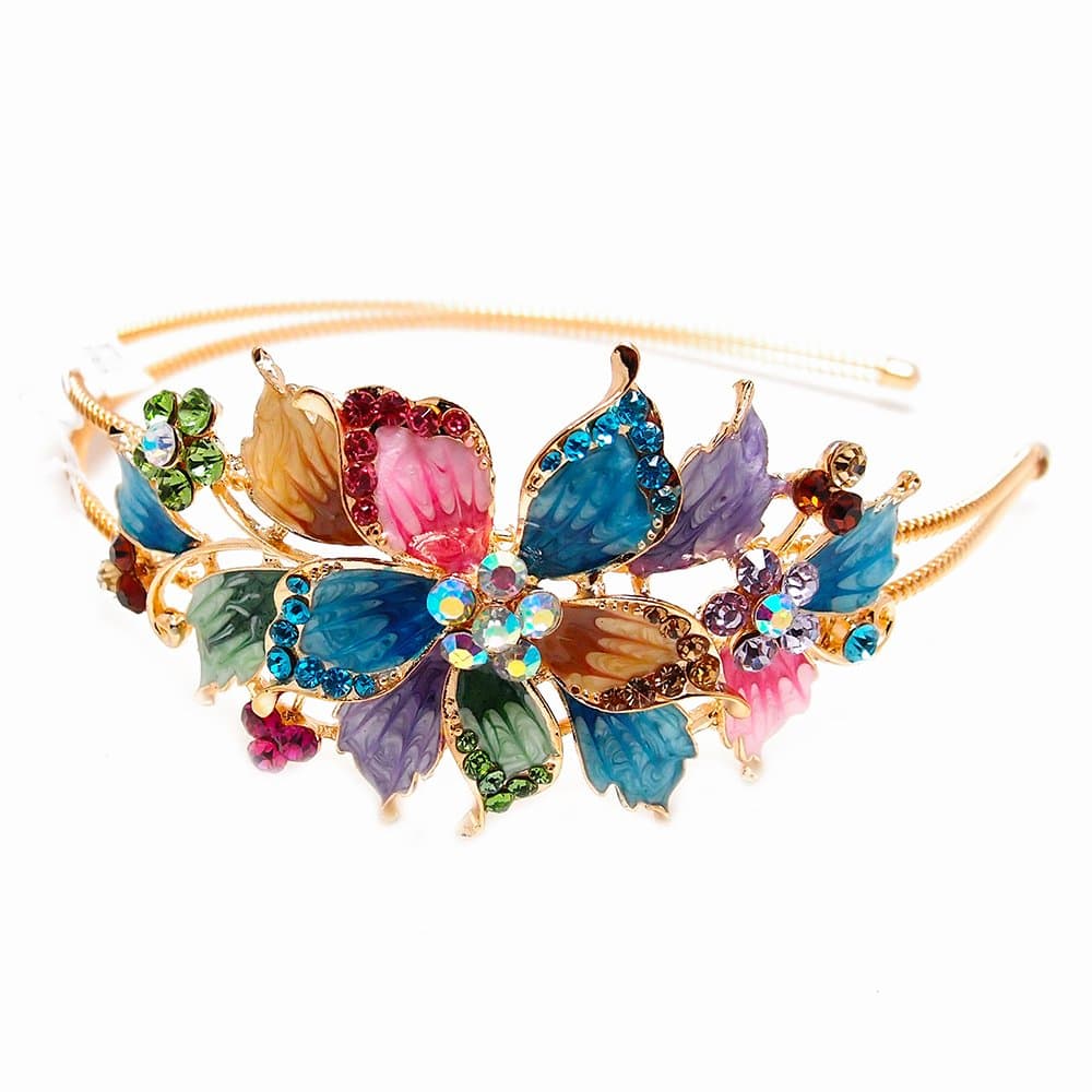 New Fashion multi-color Crystal Rhinestone gold tone metal big Flower design Headband #1212