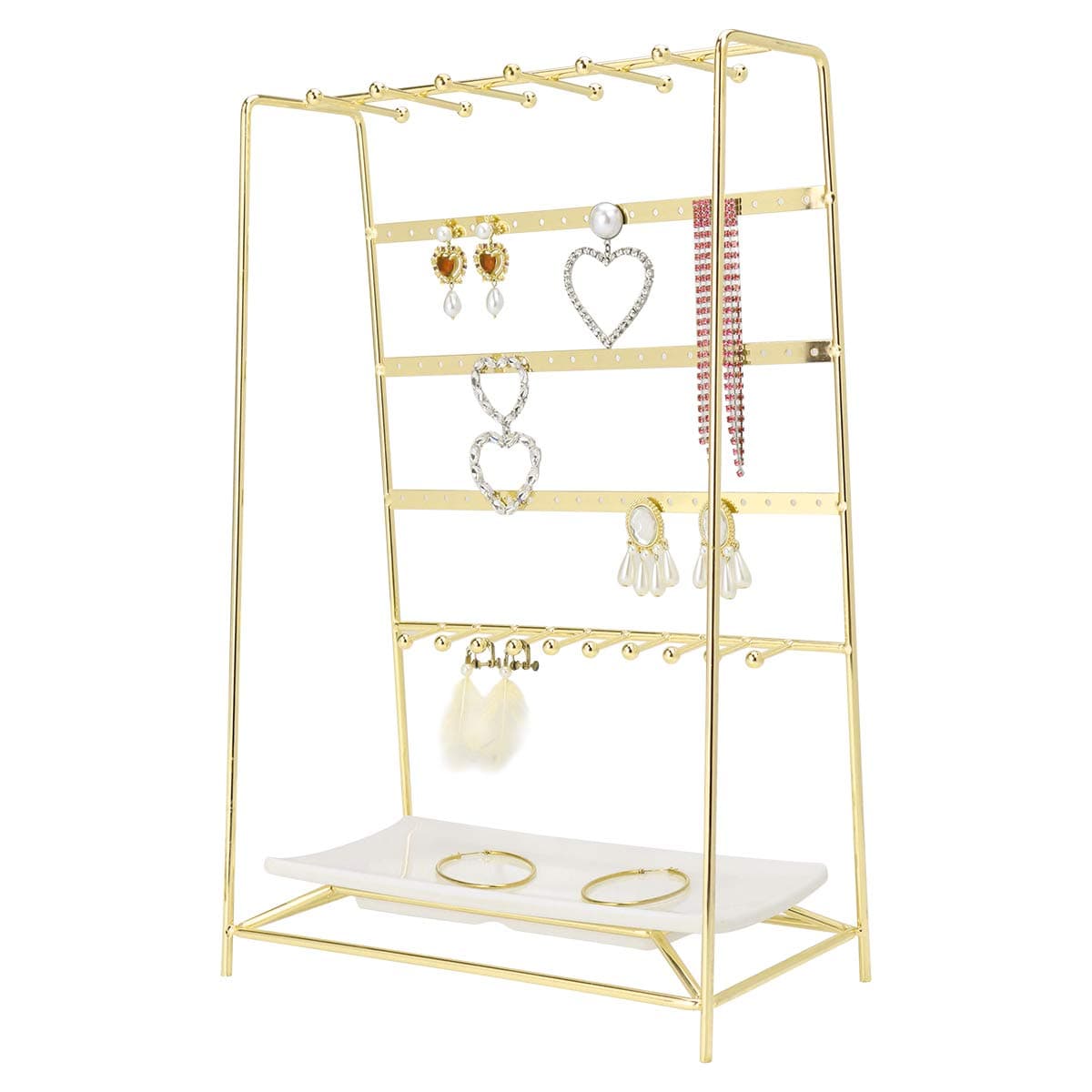 Jewellery Stand Necklace Stand Jewellery Holder Handmade Earring Holder with Tray Jewellery Organiser for Necklaces, Bracelets, Earrings, Rings Gold(cube)