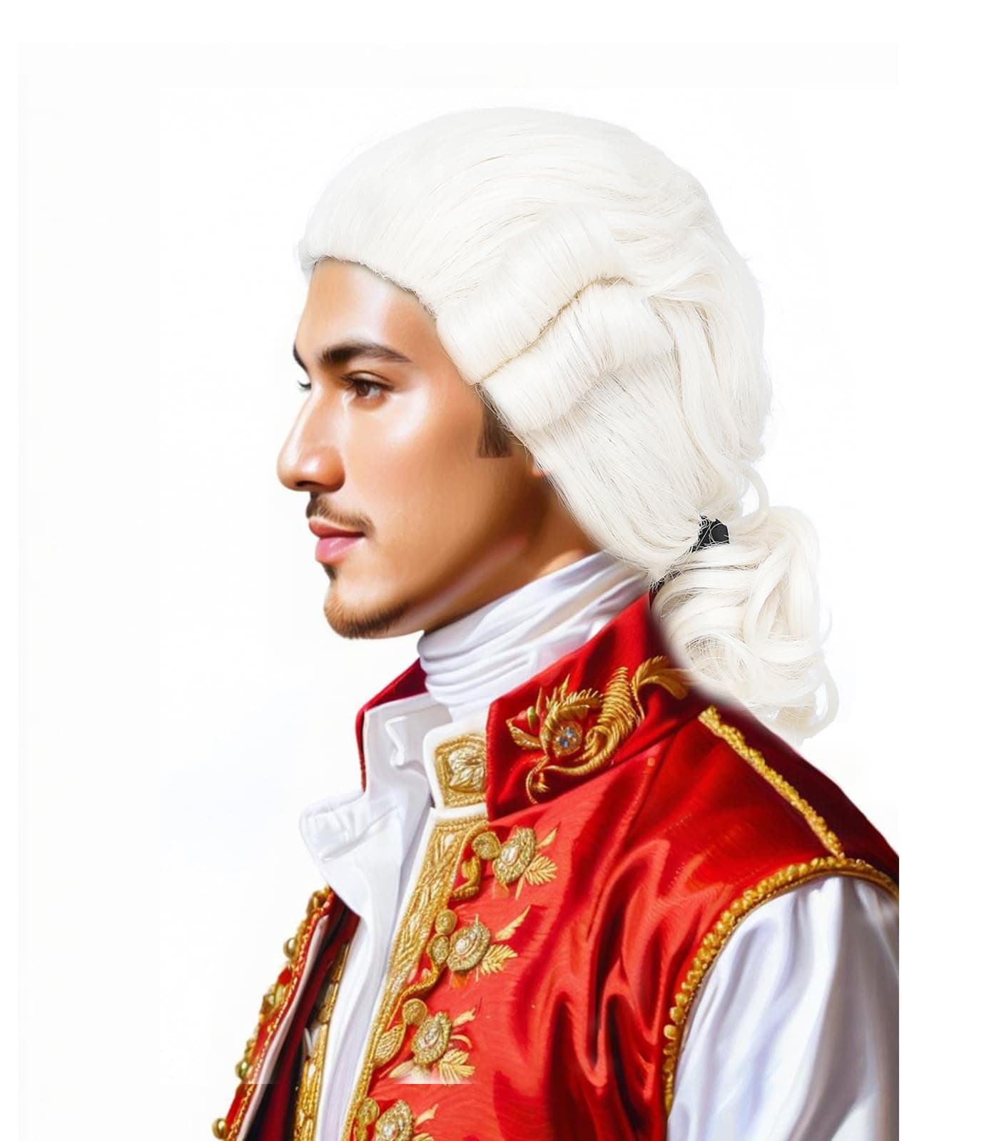Judge Colonial Wig Man Long Wave White Wig George Washington Halloween Costume Cosplay Wigs (White)