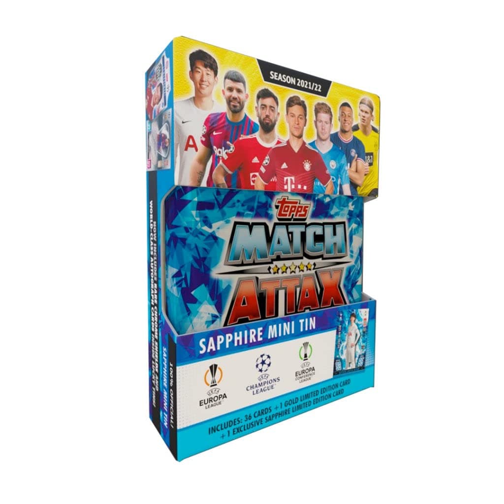 2021-22 Topps Match Attax Cards - Sapphire Mini Tin (38 Cards + 1 LE Sapphire Heung Min Son Card)