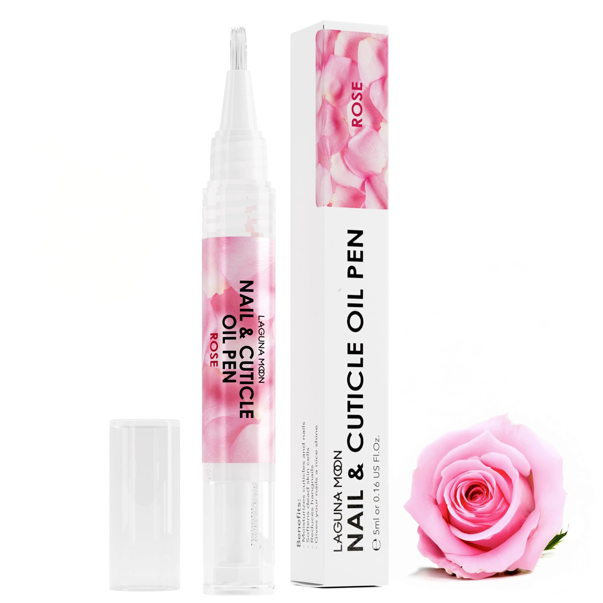 Lagunamoon Cuticle Oil Pen for Nail Nail Oil for Nail Care & Nail Growth - Nourish, Soothe & Moisturize Damaged Nails - Rose, 5 ml