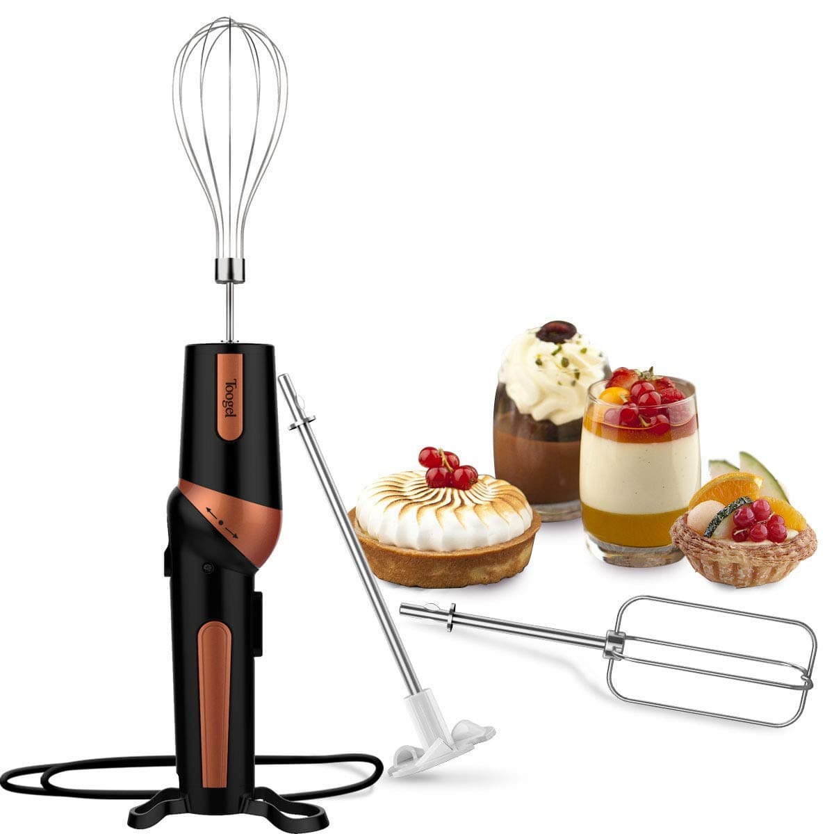 Electric Hand Mixer Ergonomic Twistable Egg Beater Handheld Mixer Includes Whisk, Beater and Drink Mixer Attachment, UK Plug