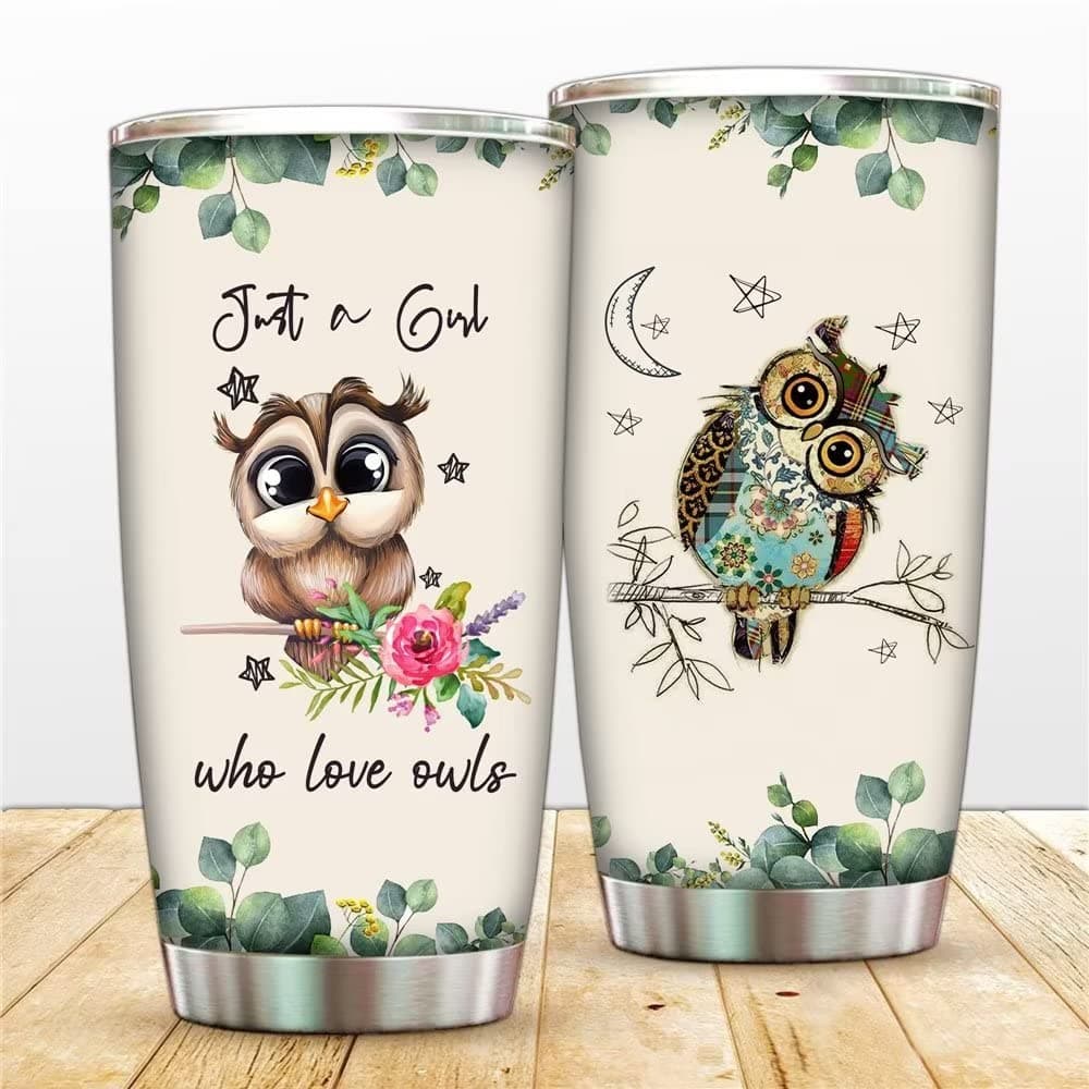 YouRkey 20oz Sunflower Owls Tumbler Travel Coffee Mug with Lid and Straw for Hot & Cold Drinks,Floral Animal Just A Girl Who Loves Owl Stainless Steel Tumbler Cup,Gifts for Women,Sister,Owl Lovers