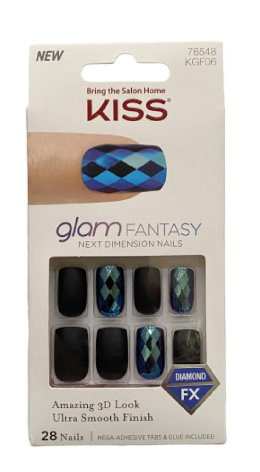 Kiss Glam Fantasy Medium Length Matte Navy Blue Nails KGF06