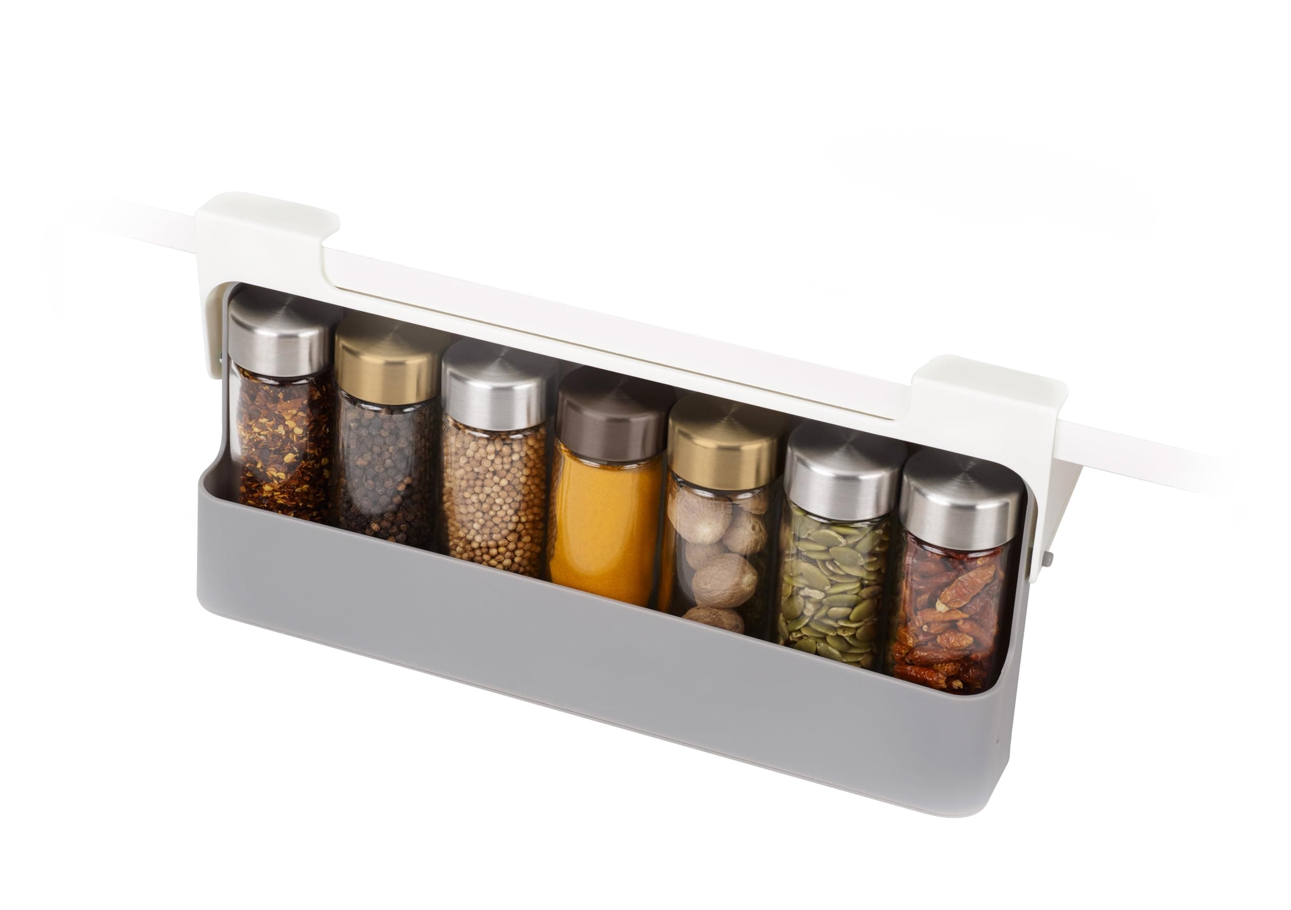 Joseph Joseph Spice Rack Organizer - Under-Shelf Kitchen Cabinet Storage Solution for Spices, Grey