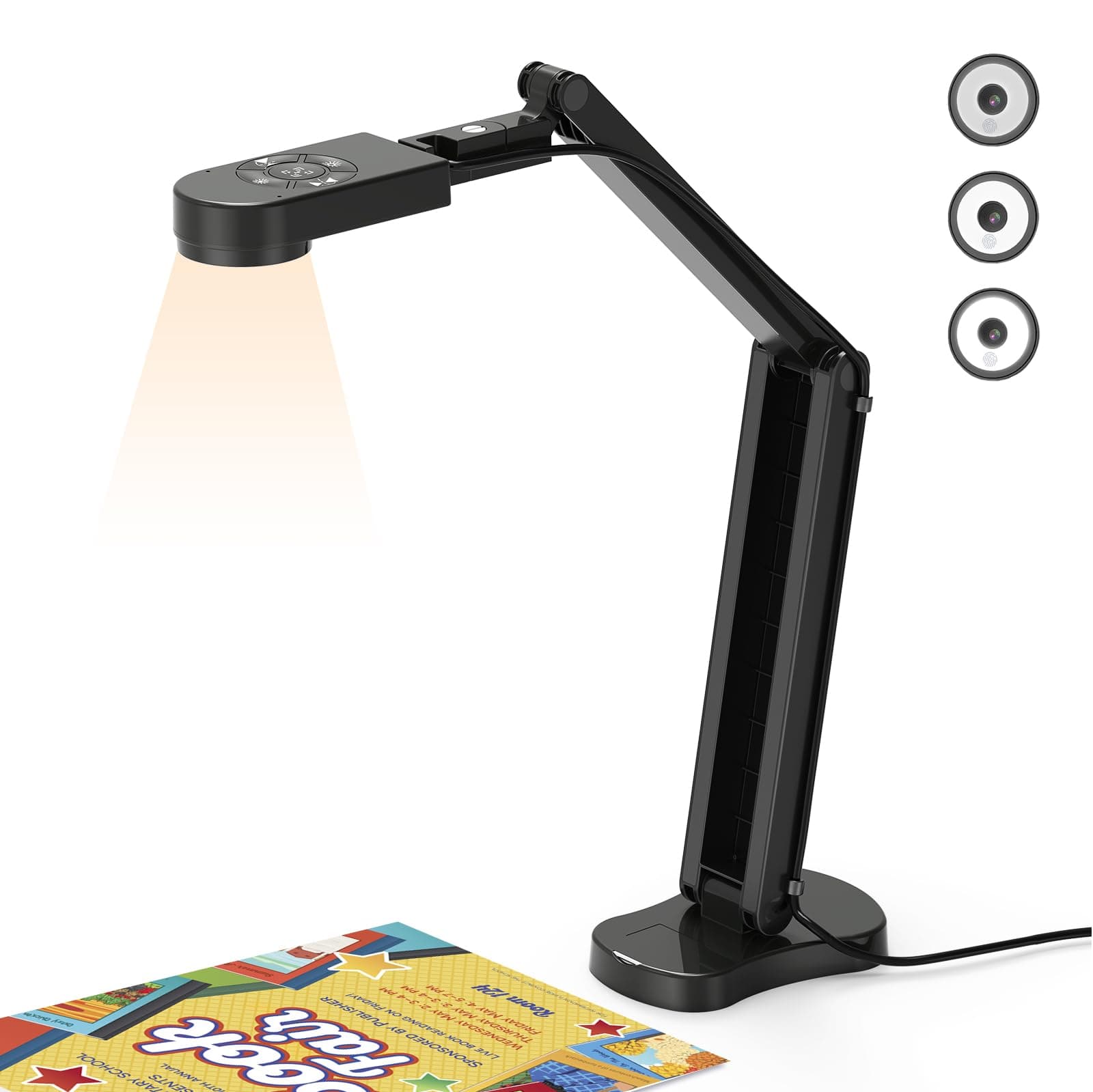 – 8MP Visualiser/Document Camera, Webcam 4K with A3 format, LED Light, Image Invert Function, Fold, Dual Microphones for Mac OS, Windows, Zoom, OBS work (black)