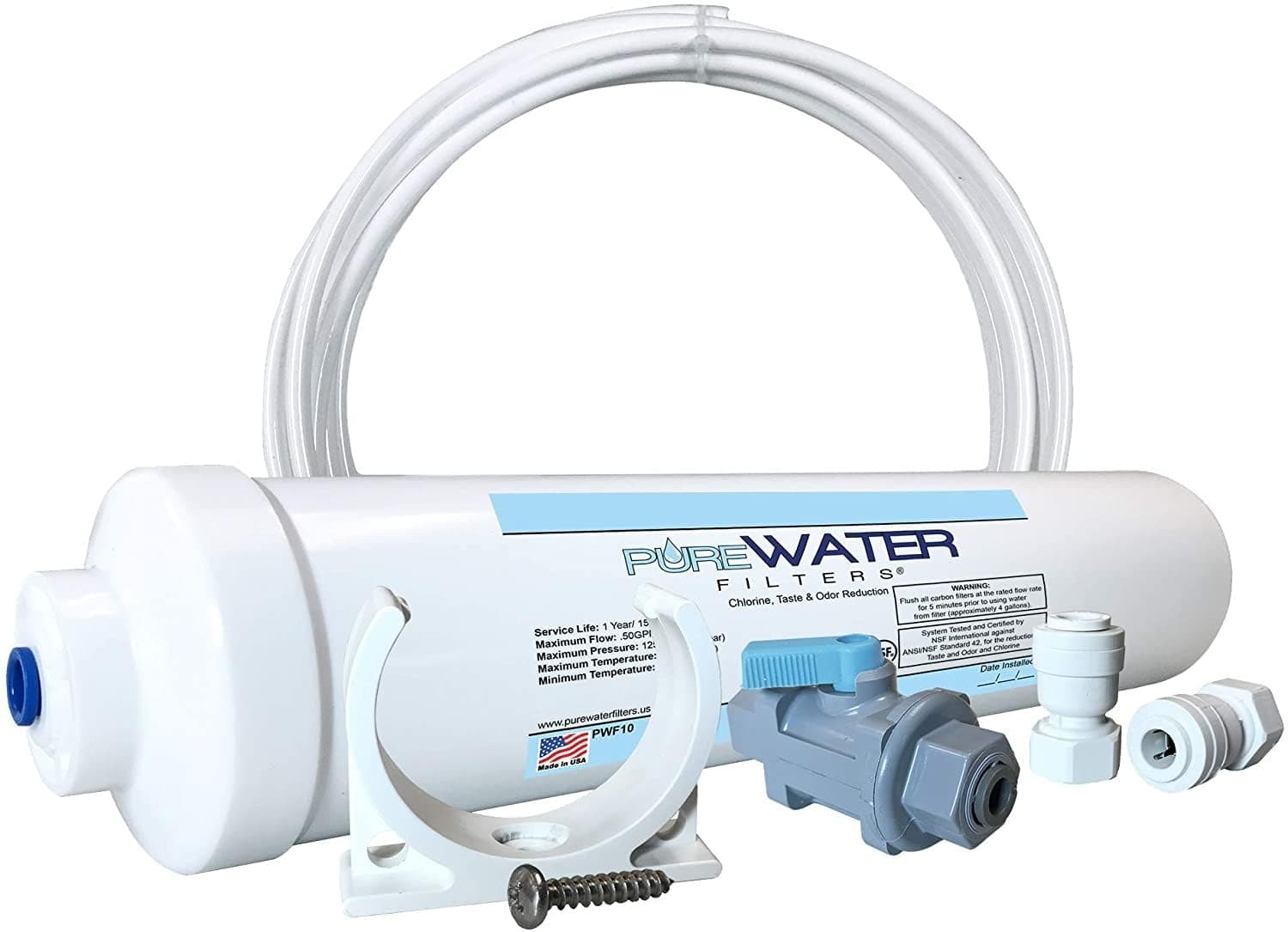 PureWater Filters Inline Water Filter Kit for Refrigerators with Ice Makers - Push To Connect Fittings - Easy Installation