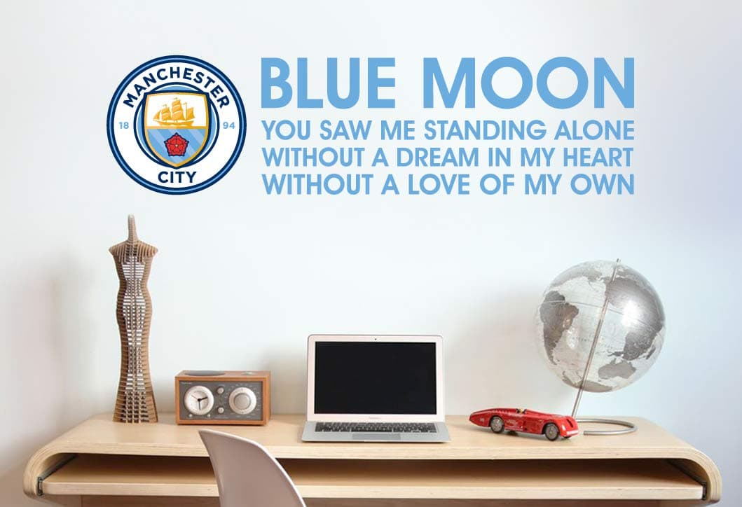 Official Manchester City Football Club - Blue Moon Song with Crest Wall Sticker Decal Vinyl Poster Print Mural (120cm Width x 50cm Height)
