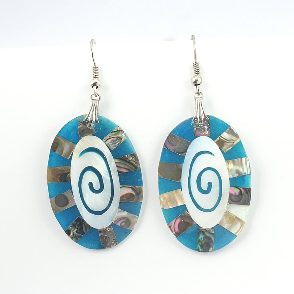 BEST FINISH ABOLENE SHELL FASHION JEWELRY .925 SILVER PLATED EARRINGS S24477 2.5 inches